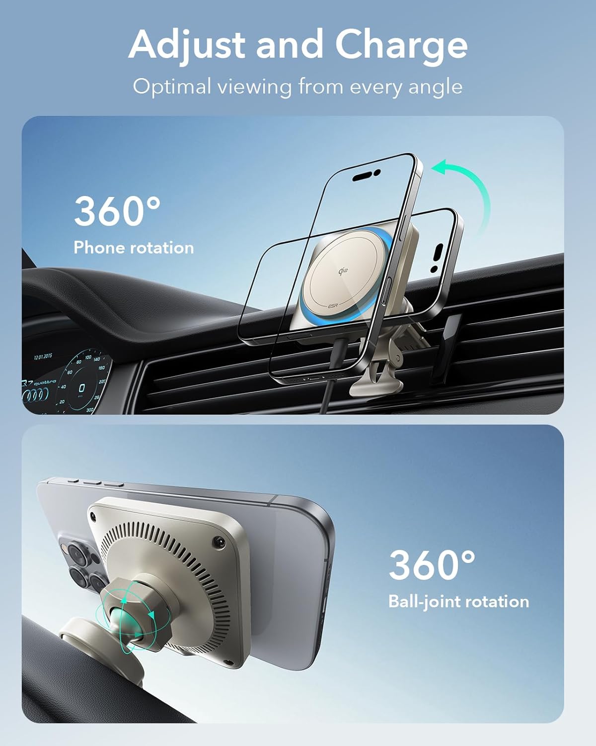 ESR for Qi2-Certified 15W MagSafe Car Mount Charger with CryoBoost, Phone Cooling MagSafe Car Charger, Air Vent/Dashboard Wireless Car Charger for iPhone 16/15/14/13/12, Fast Charger, Black