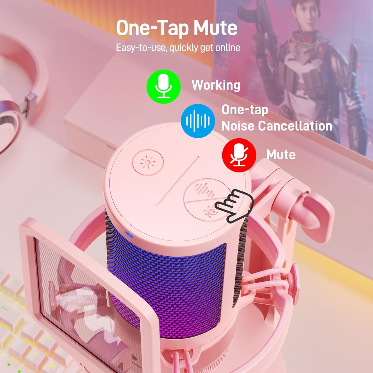 MAONO USB Gaming Microphone for PC, Noise Cancellation Condenser Mic with RGB Lights, Mute, Gain for Streaming, Recording, Podcast, Chat, Twitch, YouTube, Discord, Computer, PS5, PS4, GamerWave