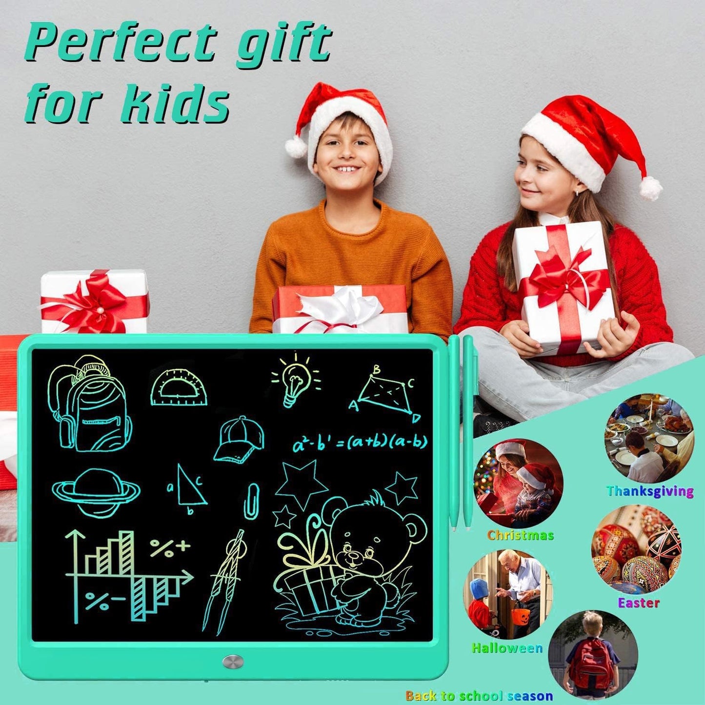 FLUESTON LCD Writing Tablet, Doodle Board Toys Gifts for 3-8 Year Old Girls Boys, 10 Inch Colorful Electronic Board Drawing Pad for Kids, Gifts for Toddler Educational Learning Travel Birthday, Blue
