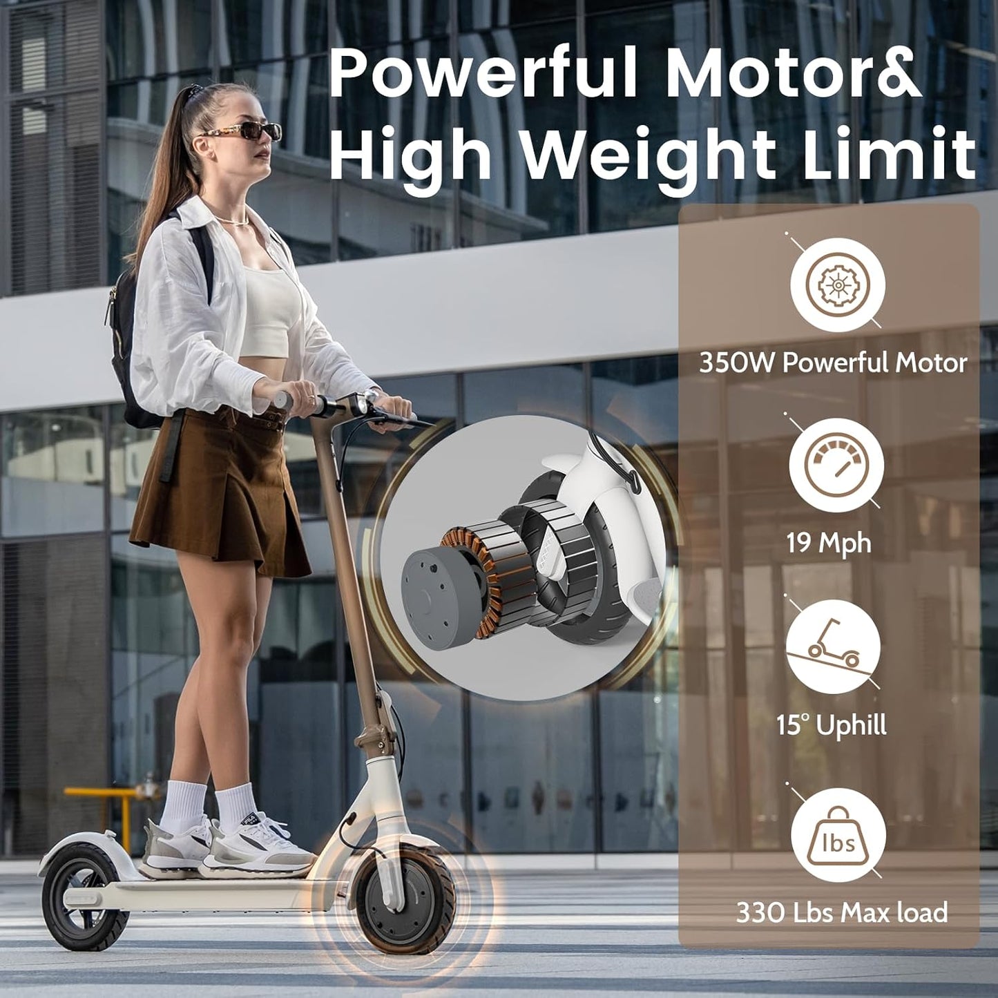 Commugo Electric Scooter for Adults 300 lbs, 8.5 Inch/10 Inch Tires, 500W Peak Motor 19 Mph Speed, 17/21 Miles Max Range Foldable Commute E-Scooter with Dual Braking System, App Control