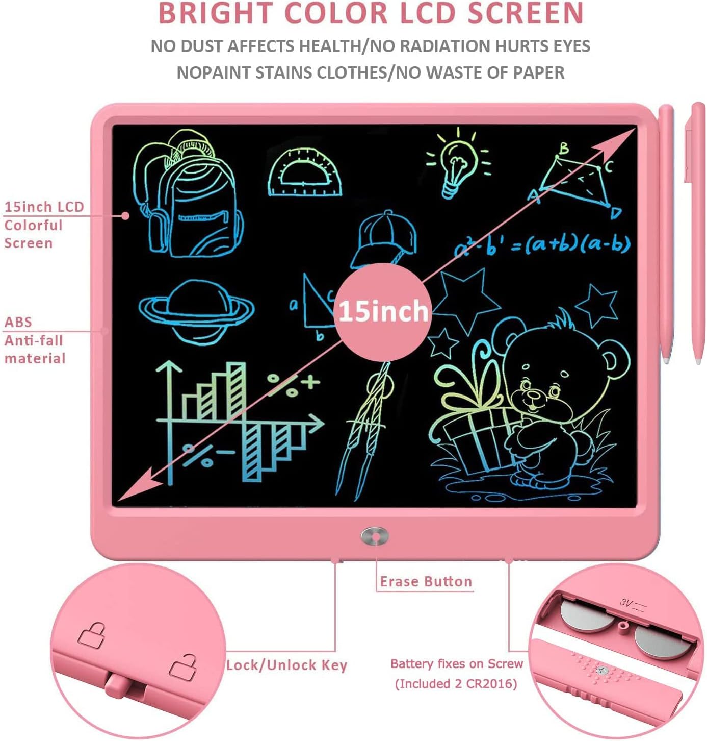 FLUESTON LCD Writing Tablet, Doodle Board Toys Gifts for 3-8 Year Old Girls Boys, 10 Inch Colorful Electronic Board Drawing Pad for Kids, Gifts for Toddler Educational Learning Travel Birthday, Blue