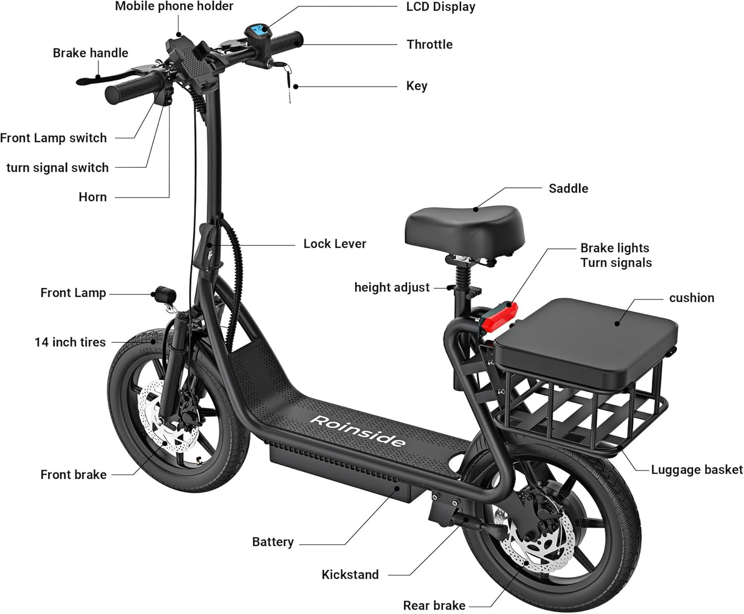 Electric Scooter - 350W Motor, 8.5" Solid Tires, Up to 19 MPH and 20/23 Miles Long-Range Portable Folding Commuting Scooter for Adults with Double Braking System and App