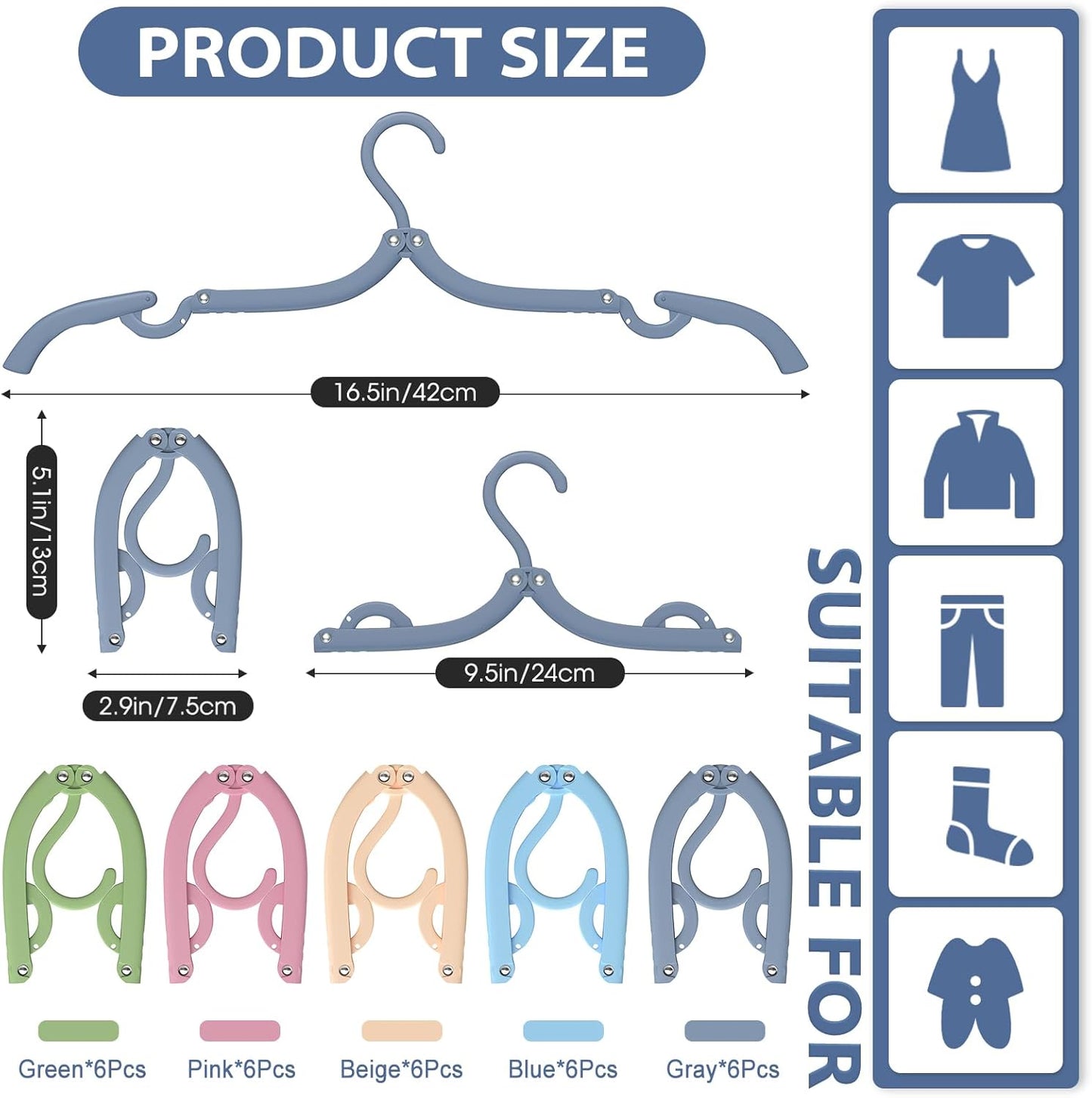 30 Pcs Travel Hangers Portable Foldable Travel Hanger Organizer, Plastic Travel Accessories Essentials Clothes Drying Rack Folding Hangers for Traveling Camping Flying RV Cruises Suitcase, Black