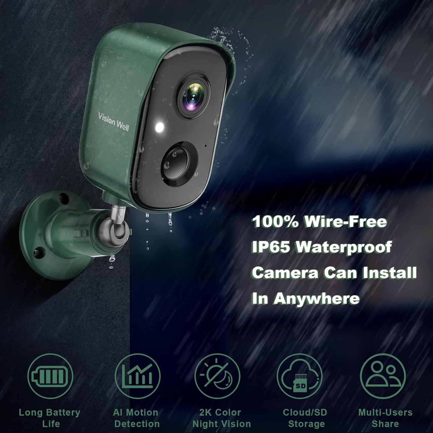 Security Cameras Wireless Outdoor, 2K Battery Powered AI Motion Detection Spotlight Siren Alarm WiFi Surveillance Indoor Home Camera, Color Night Vision, 2-Way Talk, Waterproof, Cloud/SD Storage