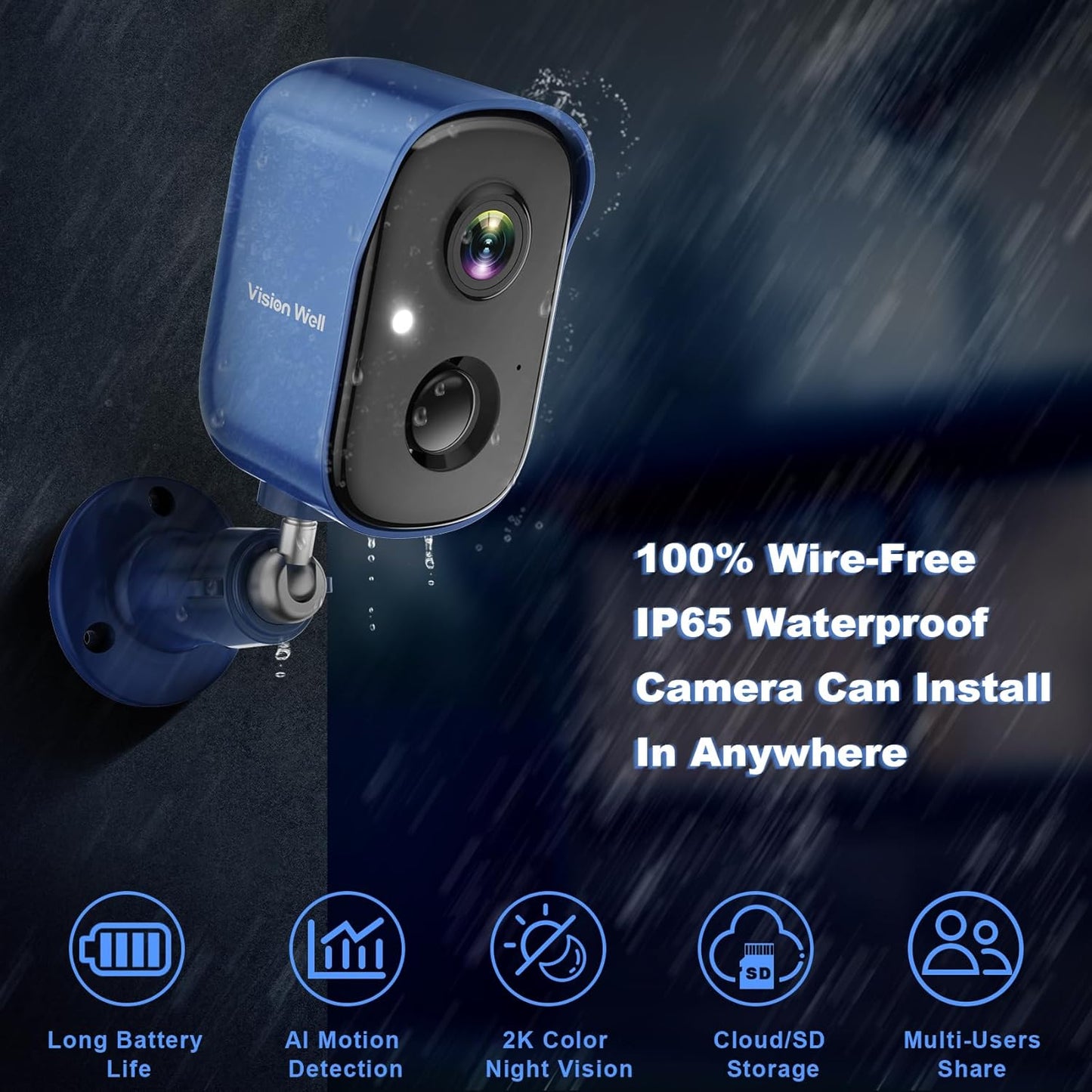 Security Cameras Wireless Outdoor, 2K Battery Powered AI Motion Detection Spotlight Siren Alarm WiFi Surveillance Indoor Home Camera, Color Night Vision, 2-Way Talk, Waterproof, Cloud/SD Storage
