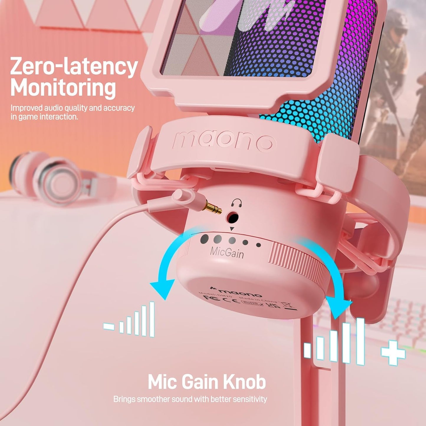 MAONO USB Gaming Microphone for PC, Noise Cancellation Condenser Mic with RGB Lights, Mute, Gain for Streaming, Recording, Podcast, Chat, Twitch, YouTube, Discord, Computer, PS5, PS4, GamerWave