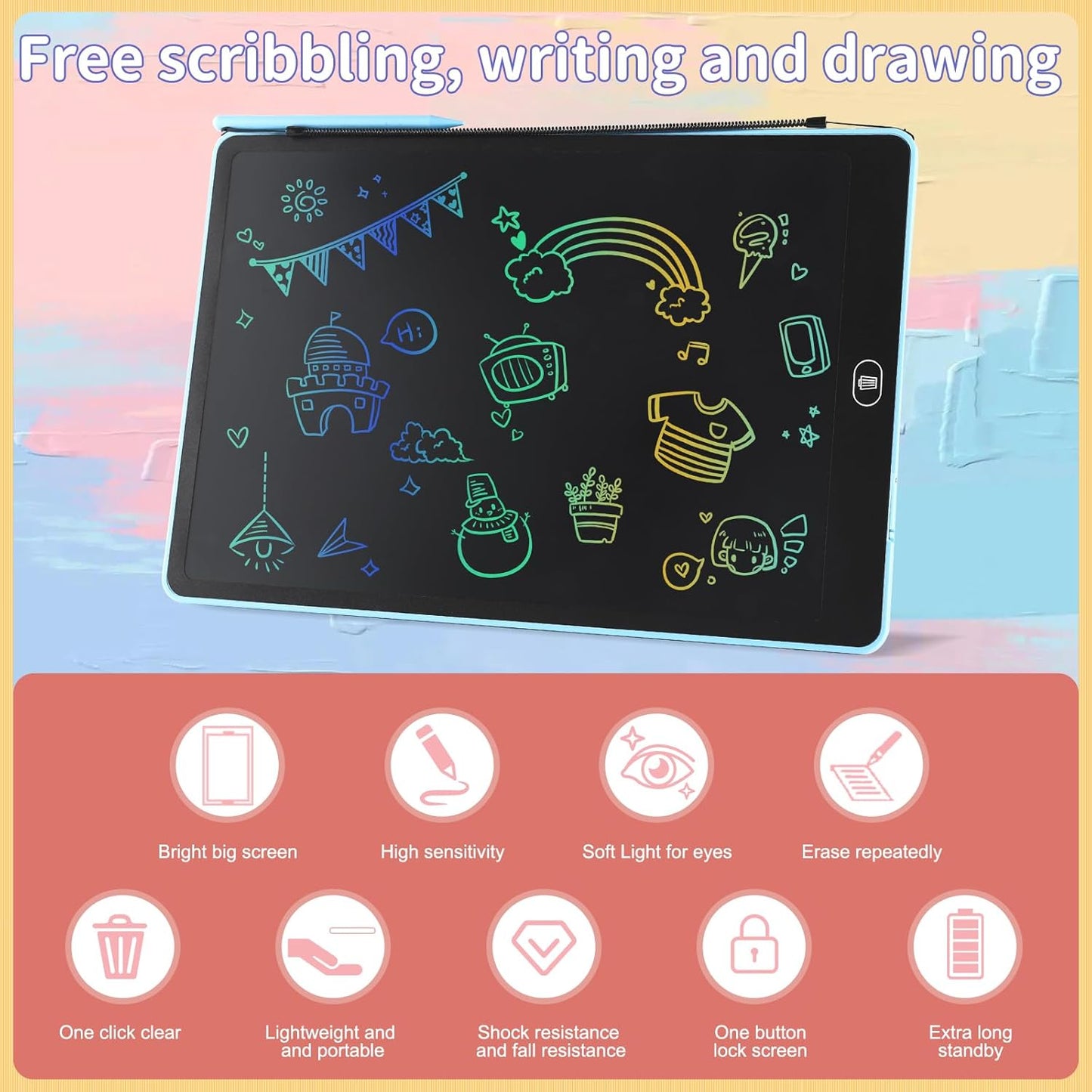 16" LCD Writing Tablet for Kids Adults, Colorful Drawing Pad Doodle Board