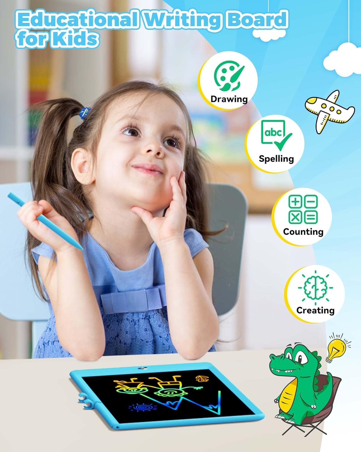 KOKODI 12 Inch LCD Writing Tablet with Anti-Lost Stylus, Erasable Doodle Board Colorful Toddler Drawing Pad, Car Travel School Games Toys for 3 4 5 6 7 8 Kids, Birthday Gift for Girls Boys Adults Pink