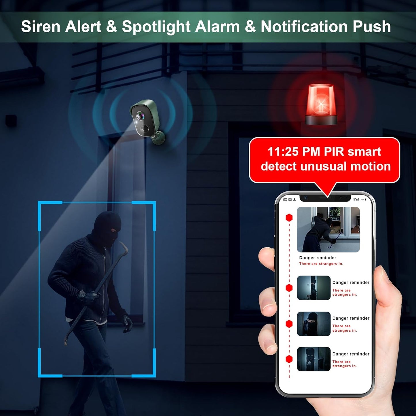 Security Cameras Wireless Outdoor, 2K Battery Powered AI Motion Detection Spotlight Siren Alarm WiFi Surveillance Indoor Home Camera, Color Night Vision, 2-Way Talk, Waterproof, Cloud/SD Storage
