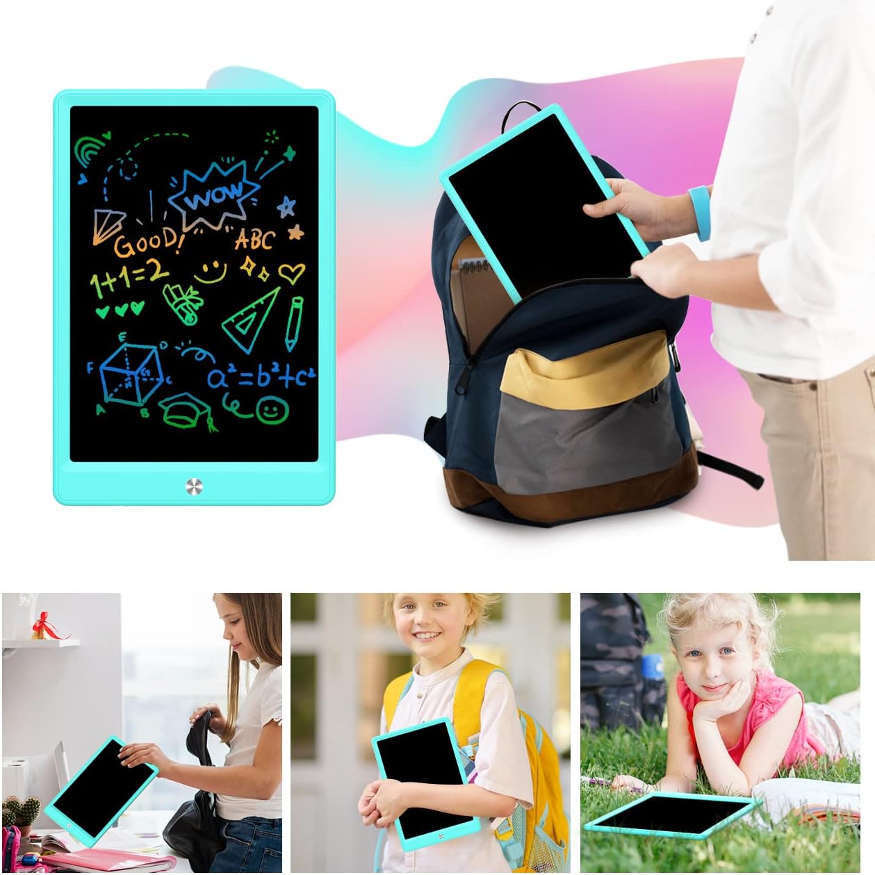 BUKEBU LCD Writing Tablet Doodle Board,10.5 inch Colorful Drawing Pad,Electronic Drawing Tablet, Drawing Pads,Travel Gifts for Kids Ages 3 4 5 6 7 8 Year Old Girls Boys (Blue)