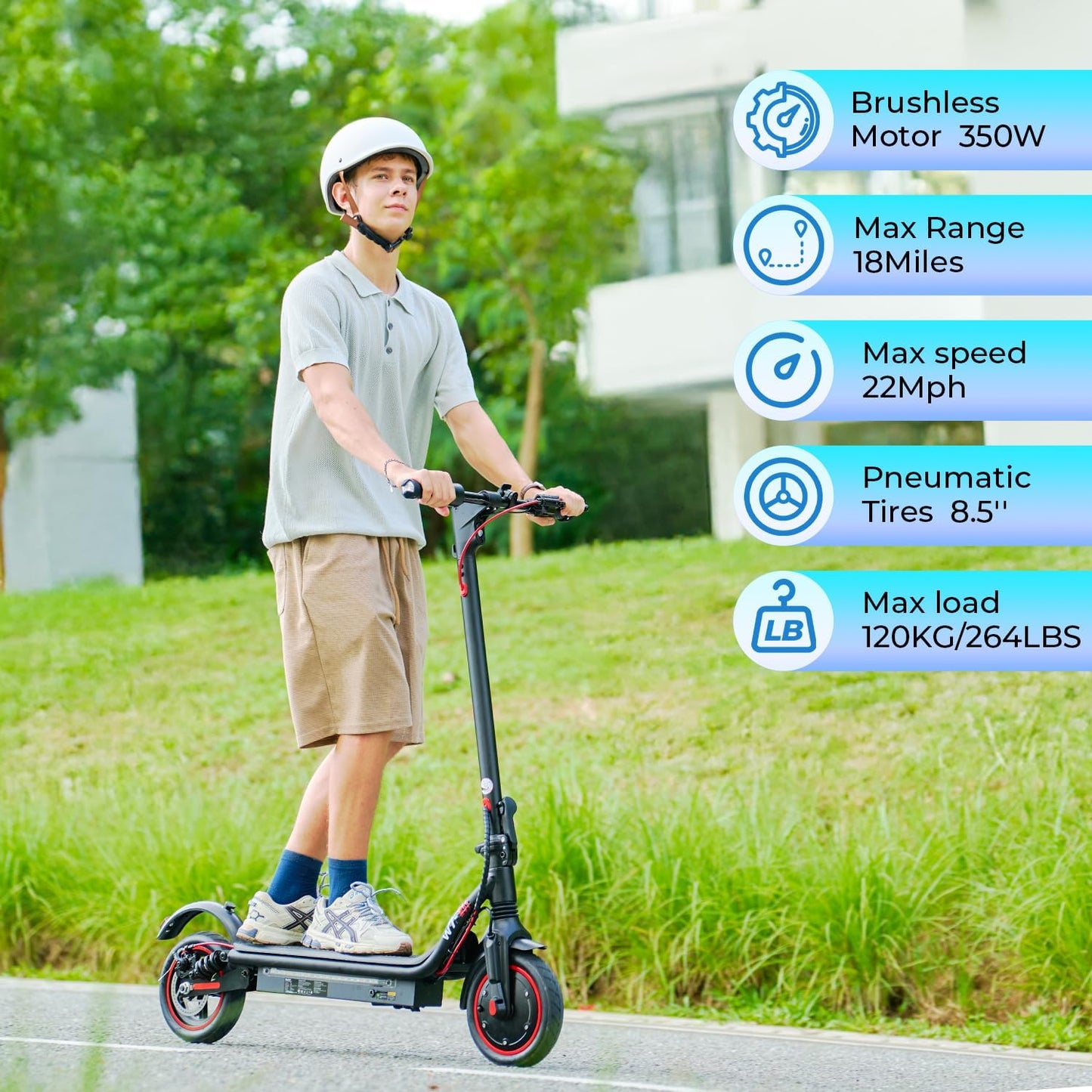 iScooter Electric Scooter, Top Speed 22/25 MPH E-Scooter Up to 18/25 Miles Range, Folding Commuting Electric Scooter for Adults with Turn Signal-360 ° Lighting - 8.5/9.3" Tires/264 Lbs Load W7 & W8
