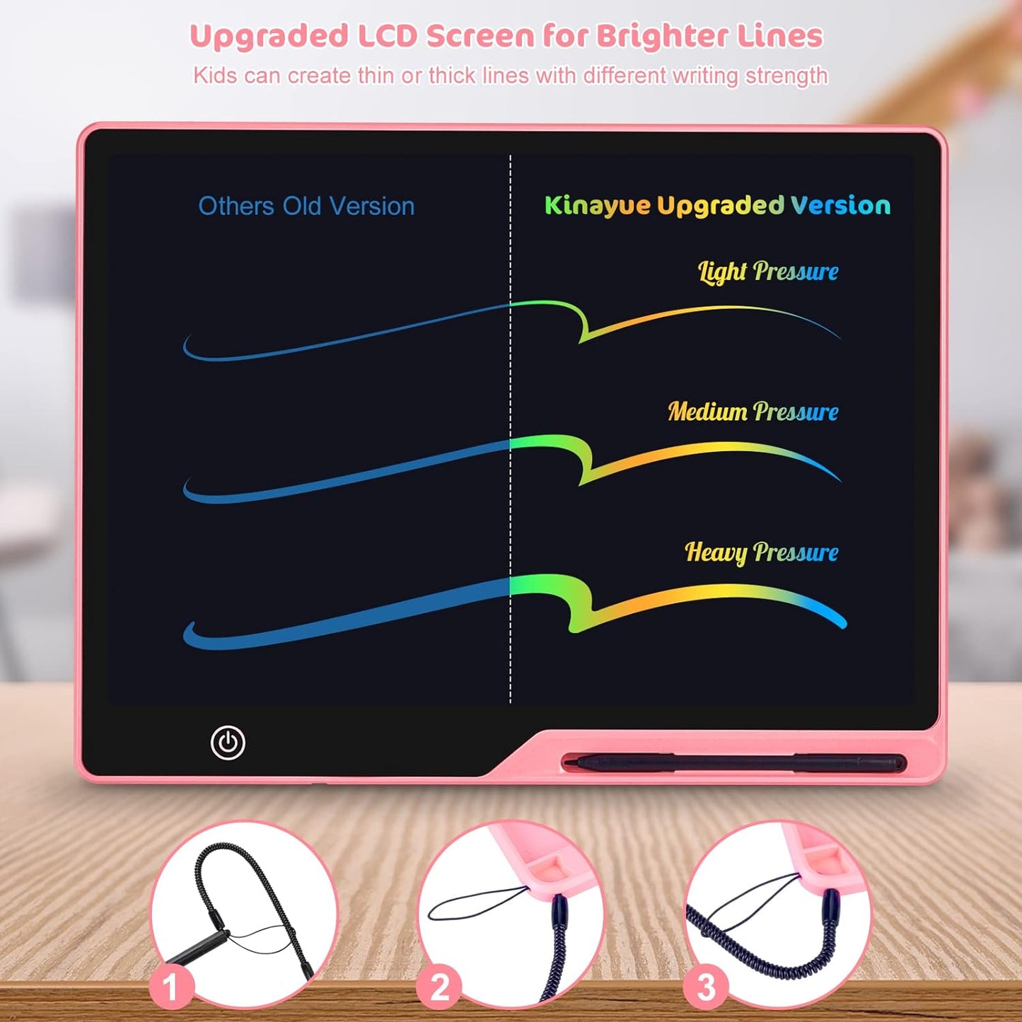 LCD Writing Tablet,16 Inch Colorful Screen Rechargeable Doodle Board Toddler Educational Toys for 3 4 5 6 Years Old Boys Girls Reusable Portable Drawing Tablet Christmas Toys Gifts for Kids (Black)