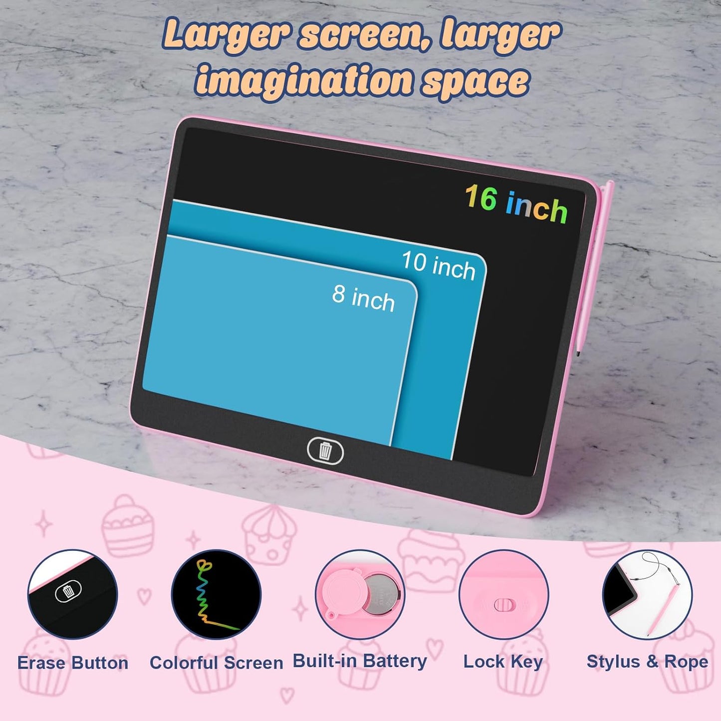 2 Pack 12 Inch LCD Writing Tablet, Electight Colorful Doodle Board, Eye Protection Drawing Board with Lock & Erase FUNC, Birthday Gifts and Toys for 3 4 5 6 7 8 Year Old Boys and Girls - Pink & Blue