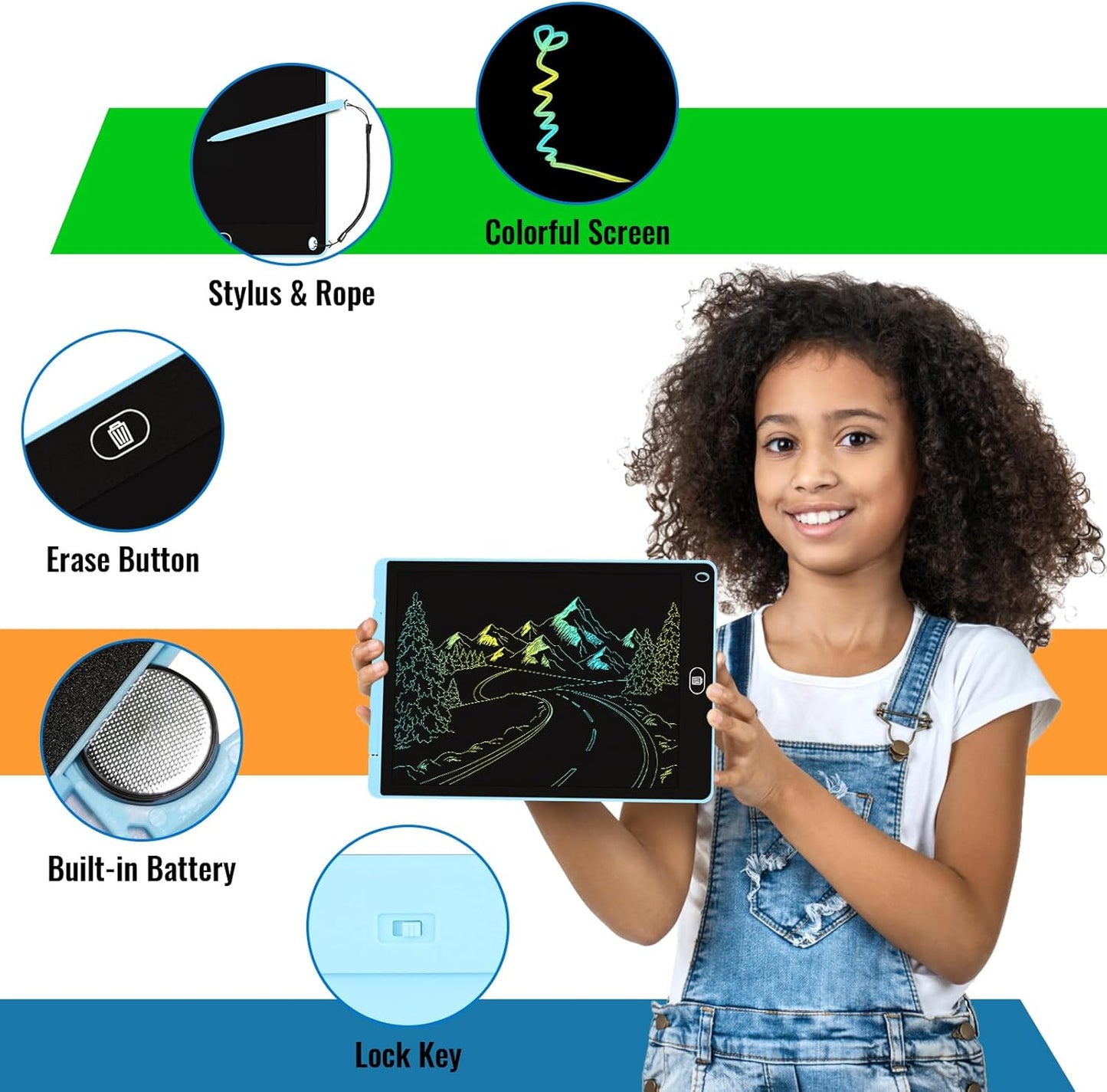 2 Pack 12 Inch LCD Writing Tablet, Electight Colorful Doodle Board, Eye Protection Drawing Board with Lock & Erase FUNC, Birthday Gifts and Toys for 3 4 5 6 7 8 Year Old Boys and Girls - Pink & Blue