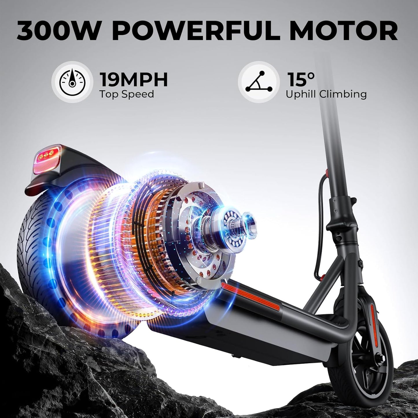 SISIGAD Electric Scooter Adults 8.5 Inch Tires, 300W Motor Peak 500W, Max 19 Mph Speed, 15 Miles Long Range, Portable Folding E-Scooter for Commuting with Dual Brakes, APP Control, Slate Gray