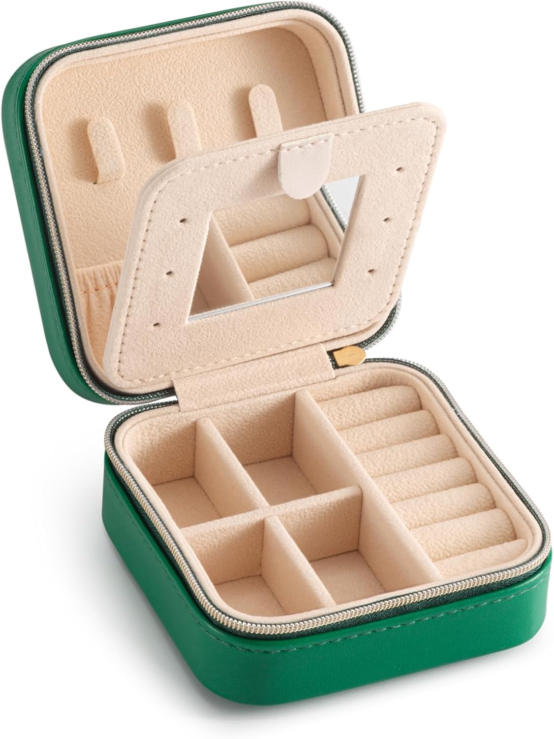TRODANCE Jewelry Travel Case with Mirror,Small Travel Jewelry Organizer, Portable Jewelry Box Travel Mini Organizer Portable Display Storage Box For Rings Earrings Necklaces (White)