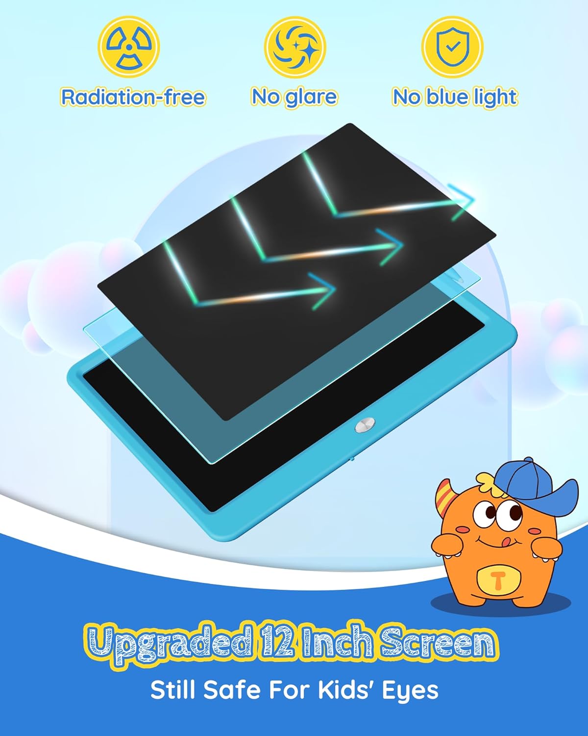 TEKFUN LCD Writing Tablet Doodle Board, 10inch Colorful Drawing Tablet Writing Pad, Kids Travel Essentials, Toddler Toys for 3 4 5 6 7 8 Year Old Girls Boys (Blue)