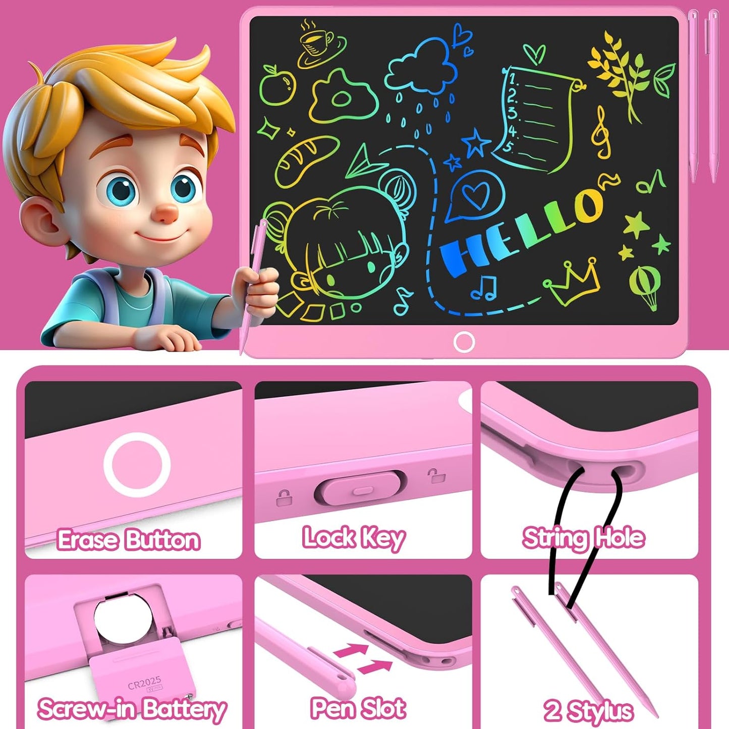 BAVEEL LCD Writing Tablet, 12 Inch Colorful Toddler Doodle Board Reusable Drawing Tablet, Educational and Learning Toy for 3 4 5 6 Years Old Boy and Girls, for Kids Toddlers