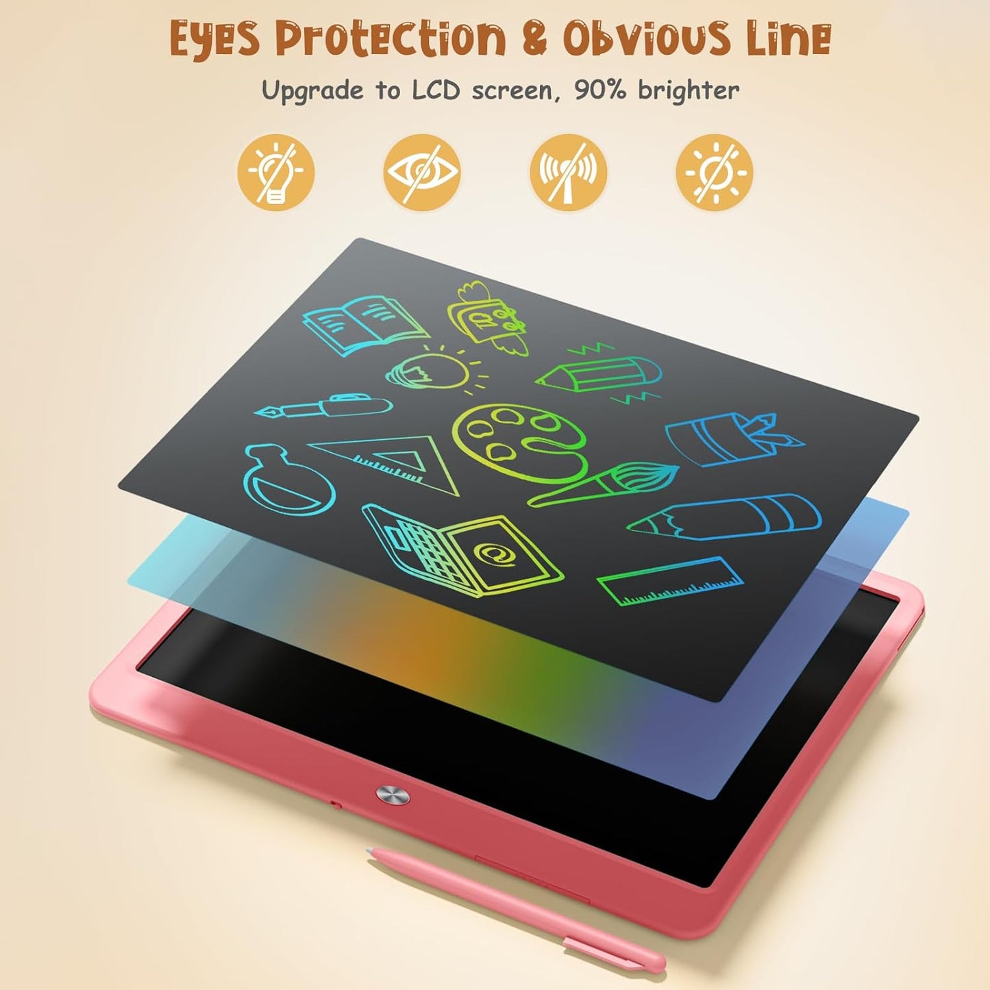 LCD Writing Tablet for Kids, Kidopire 15 Inch Large Screen Doodle Board, Colorful Drawing Writing Board Tablet Kids Age 3-12 Birthday Erasable Drawing Pad Message Practice Note Learning Toys, Purple