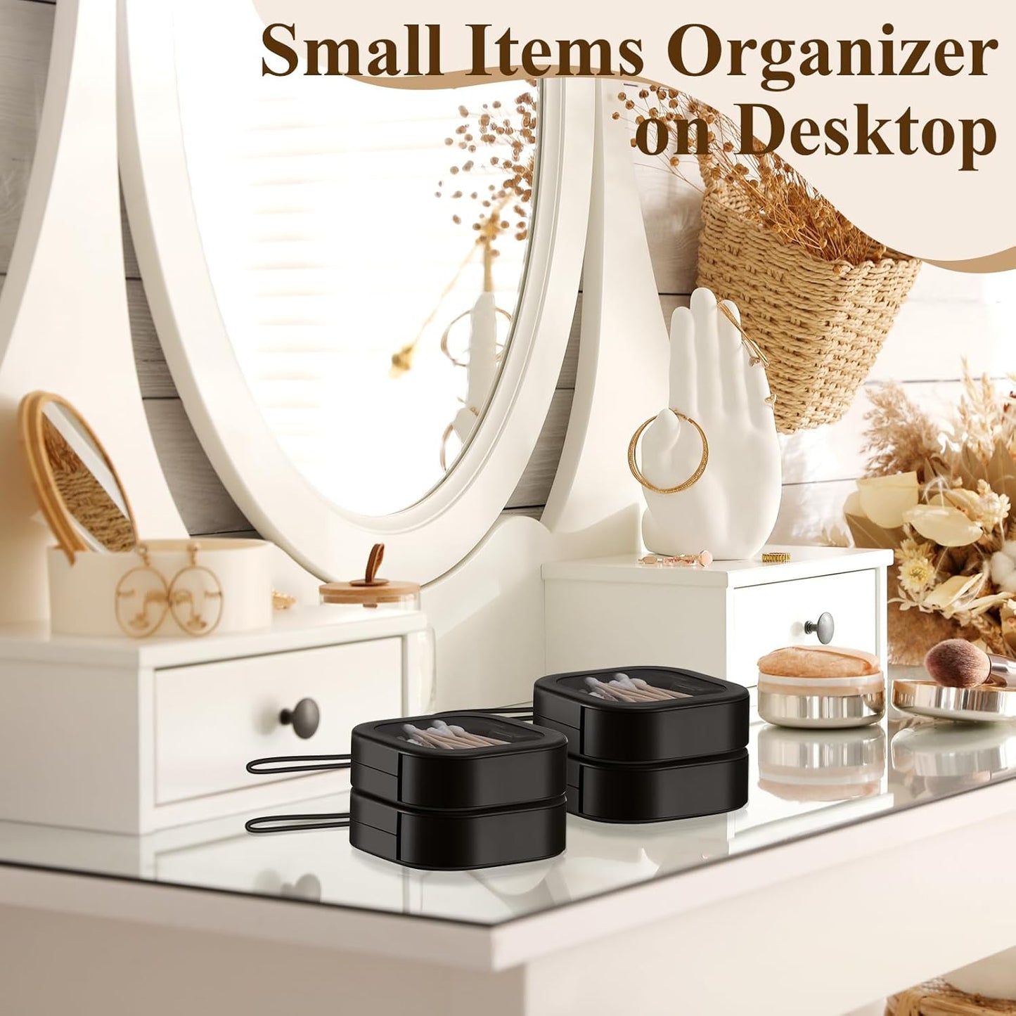 Kathfly 4 Pcs White Hair Tie Organizer Portable Hair Accessory Storage Containers Stackable Hair Tie Bobby Pin Holder Home Cotton Swab Dispenser Hair Accessories Jewelry Organizer Box