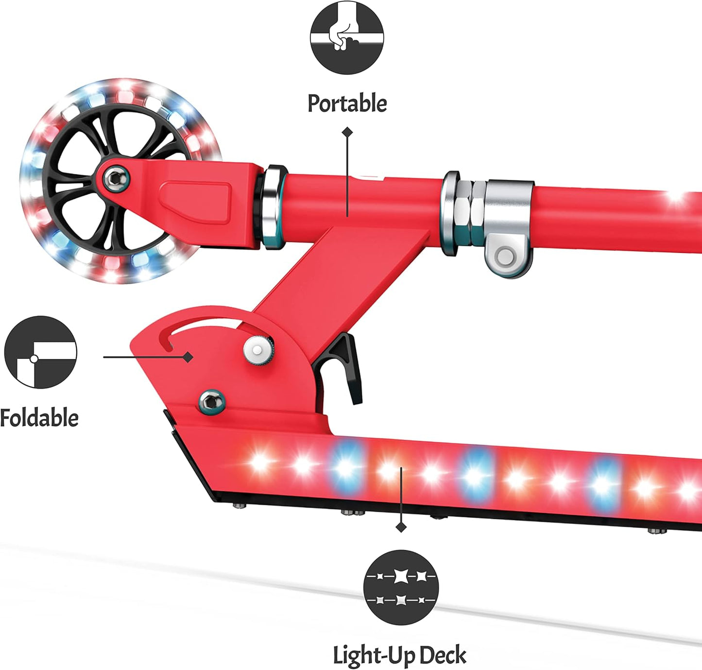Jetson 2-Wheel Light-Up Kick Scooter, Light Up Deck and Wheels, Height Adjustable Handlebar, Rear Brake, Easy-Folding Mechanism, 4 or 6 inch wheels