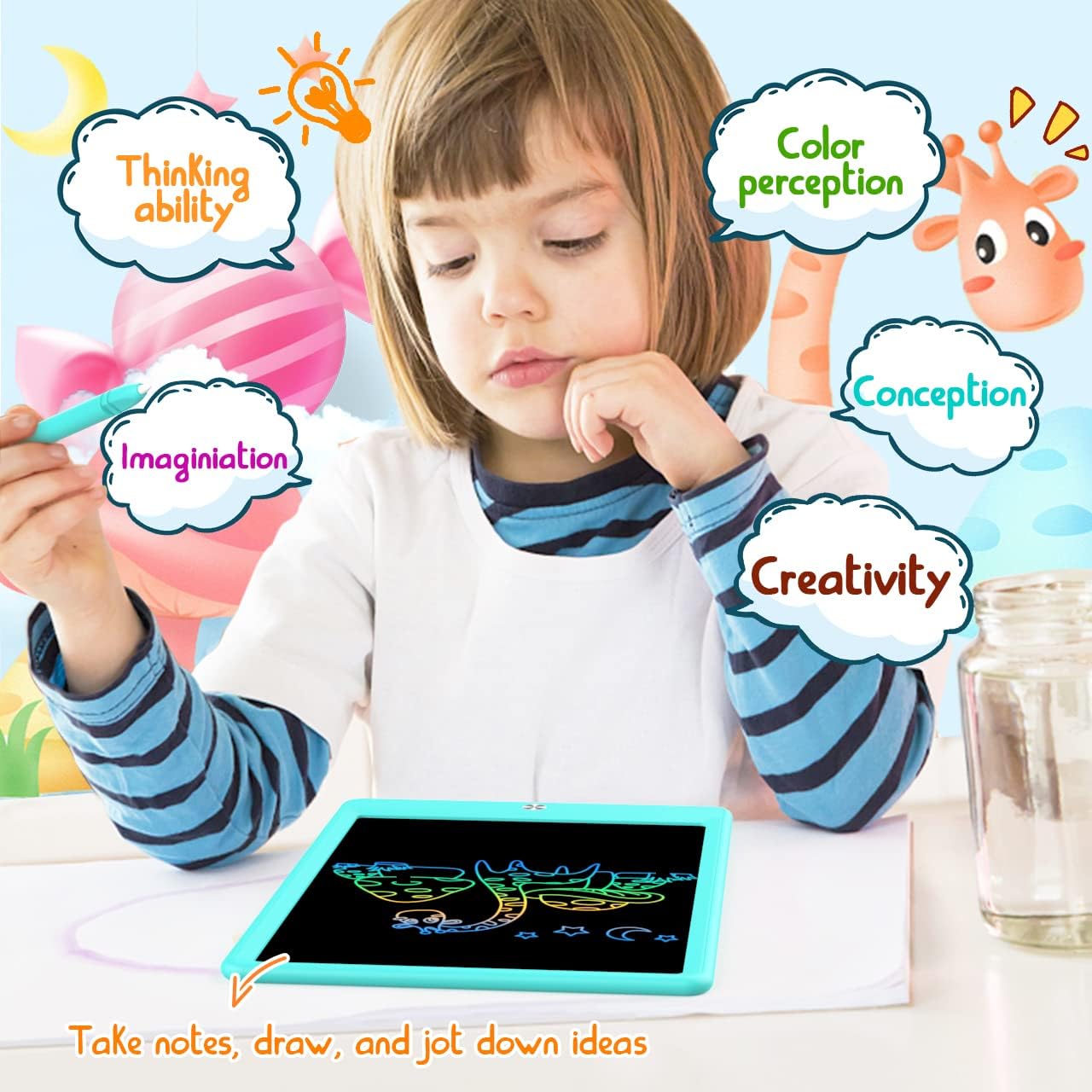 BUKEBU LCD Writing Tablet Doodle Board,10.5 inch Colorful Drawing Pad,Electronic Drawing Tablet, Drawing Pads,Travel Gifts for Kids Ages 3 4 5 6 7 8 Year Old Girls Boys (Blue)