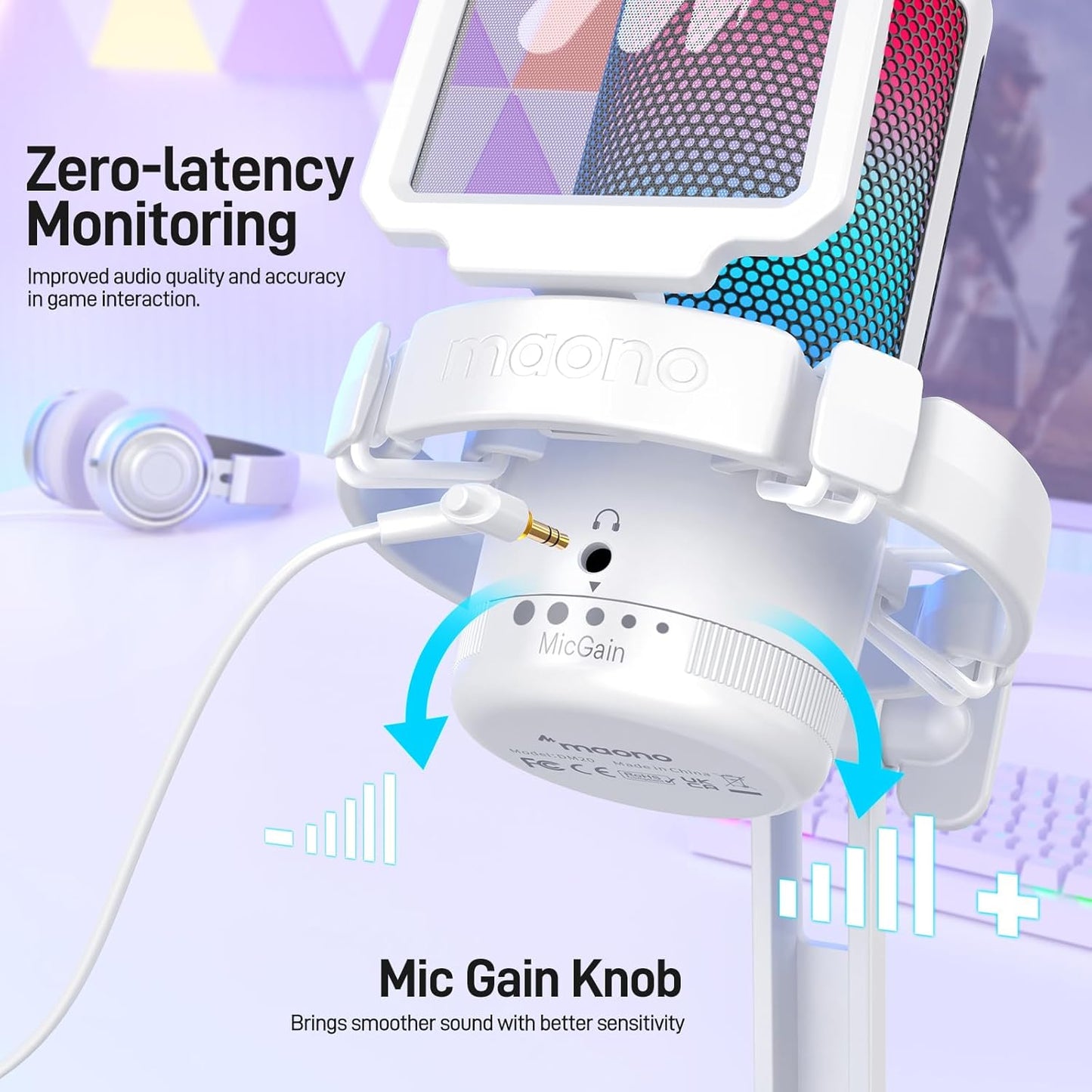 MAONO USB Gaming Microphone for PC, Noise Cancellation Condenser Mic with RGB Lights, Mute, Gain for Streaming, Recording, Podcast, Chat, Twitch, YouTube, Discord, Computer, PS5, PS4, GamerWave