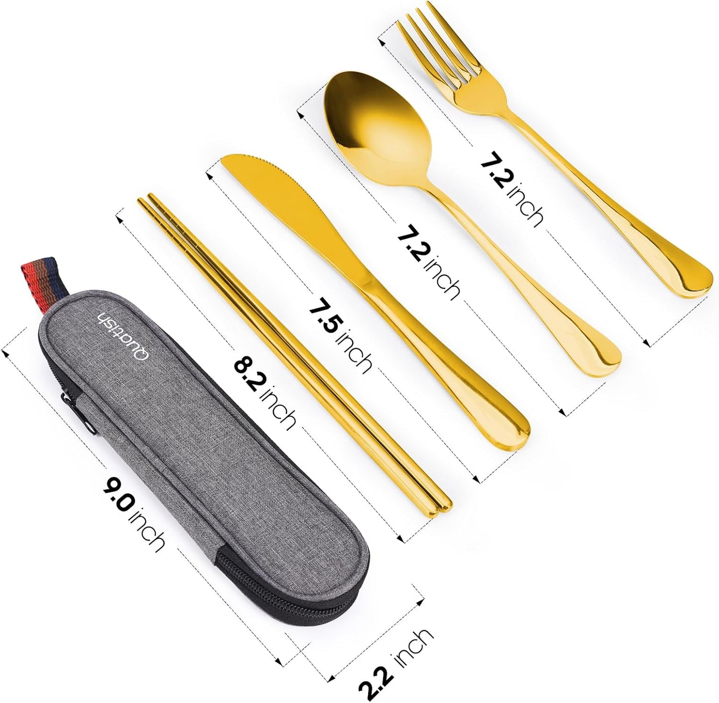 Travel Utensils with Case, Quatish Portable Silverware Set for Work, Stainless Steel Reusable Travel Cutlery Set, Fork and Spoon Set for Camping, Picnic, Gadgets, Lunch Box for Men, Black