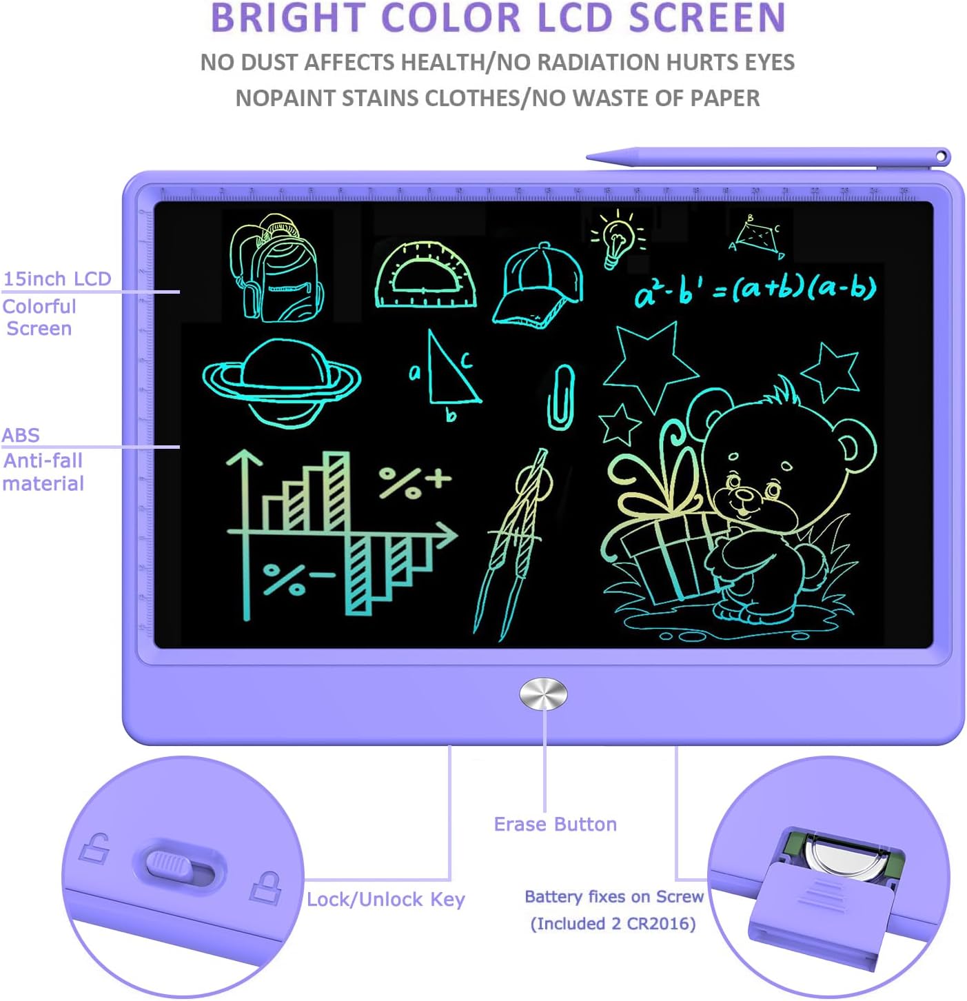 FLUESTON LCD Writing Tablet, Doodle Board Toys Gifts for 3-8 Year Old Girls Boys, 10 Inch Colorful Electronic Board Drawing Pad for Kids, Gifts for Toddler Educational Learning Travel Birthday, Blue