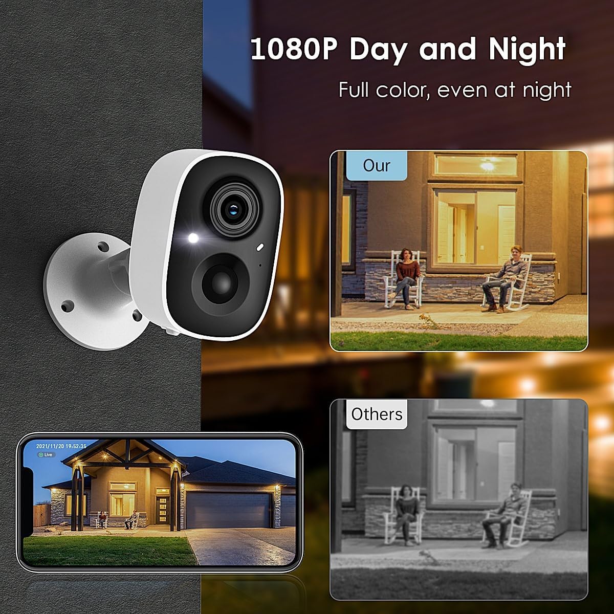 GMK Security Cameras Wireless Outdoor, 2K Color Night Vision AI Motion Detection 2-Way Talk Battery Powered WiFi Home Indoor Camera IP65 Weatherproof Spotlight Siren Alarm Cloud/SD Storage 2-Pack