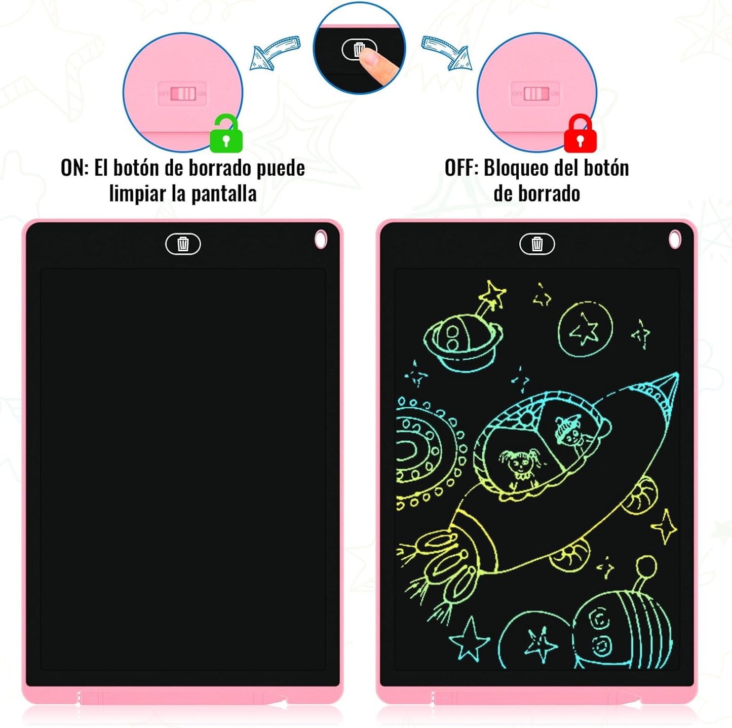 2 Pack 12 Inch LCD Writing Tablet, Electight Colorful Doodle Board, Eye Protection Drawing Board with Lock & Erase FUNC, Birthday Gifts and Toys for 3 4 5 6 7 8 Year Old Boys and Girls - Pink & Blue