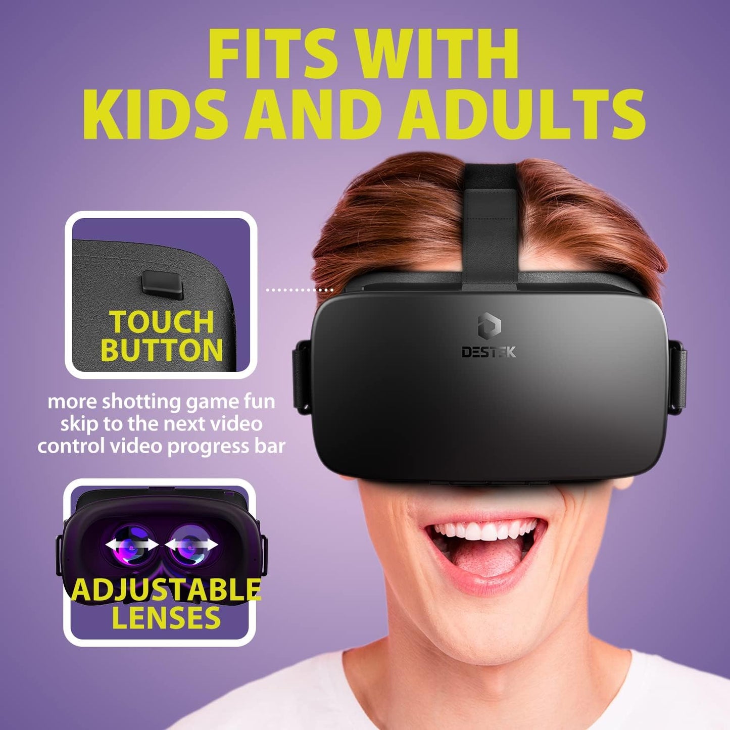DESTEK V5 VR Headset for Phone with Controller, Anti-Blue Eyes Protected HD Lenses, 110° FOV Virtual Reality Headsets VR Goggles for iPhone 15/14/13/12/11, Samsung, Android - Black