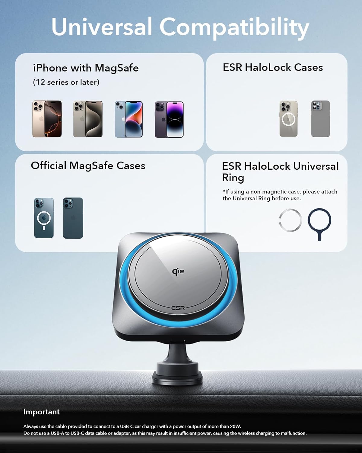 ESR for Qi2-Certified 15W MagSafe Car Mount Charger with CryoBoost, Phone Cooling MagSafe Car Charger, Air Vent/Dashboard Wireless Car Charger for iPhone 16/15/14/13/12, Fast Charger, Black