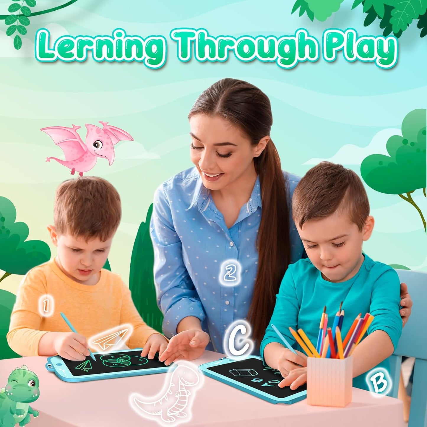 LCD Writing Tablet for Kids Toys 8.5" Toddler Toys Learning Drawing Board Dinosaur Toys for 3 4 5 6 7 Year Old Boys Girls Birthday Gifts Idea Light Doodle Pad Christmas Stocking Stuffers for Kids