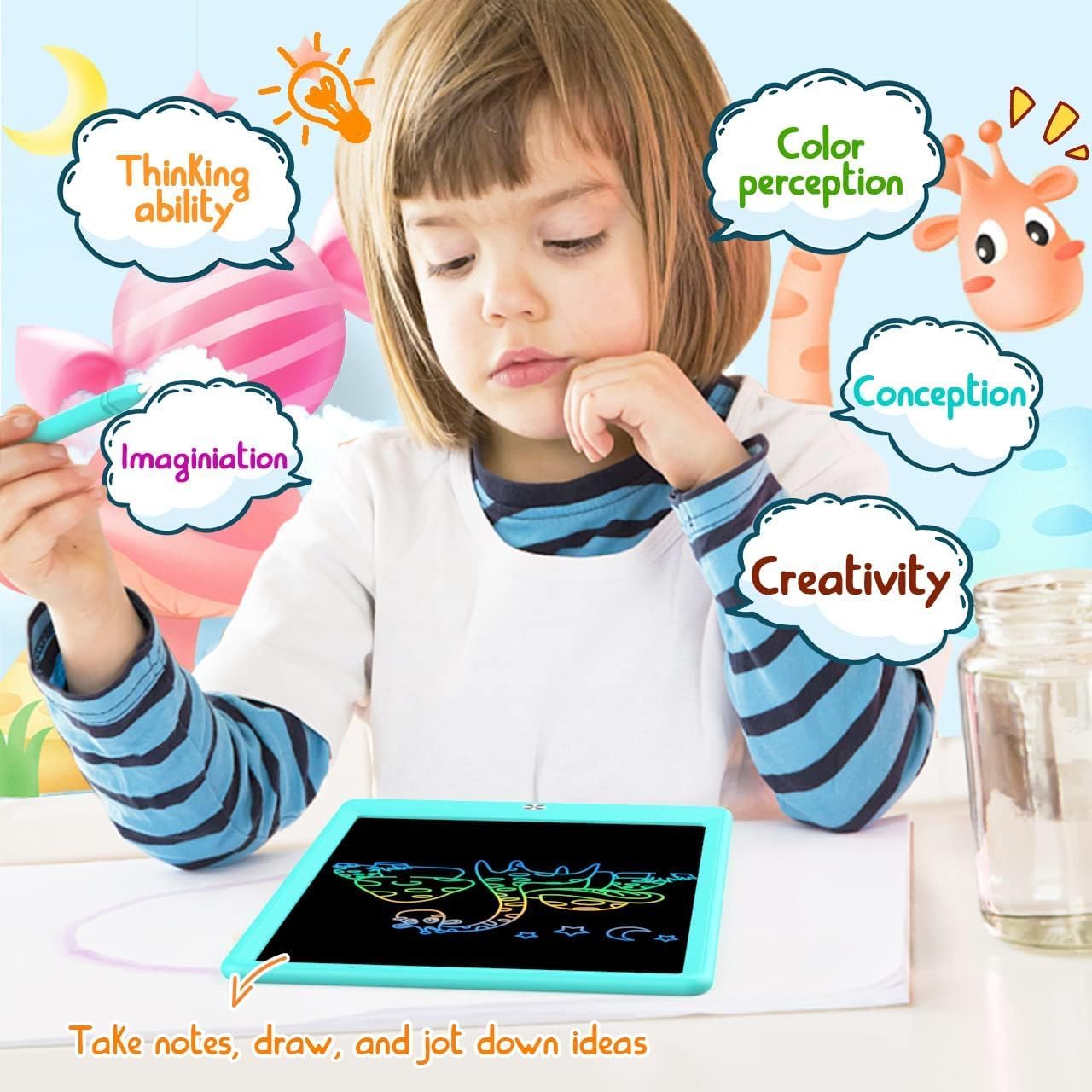 BUKEBU LCD Writing Tablet Doodle Board,10.5 inch Colorful Drawing Pad,Electronic Drawing Tablet, Drawing Pads,Travel Gifts for Kids Ages 3 4 5 6 7 8 Year Old Girls Boys (Blue)