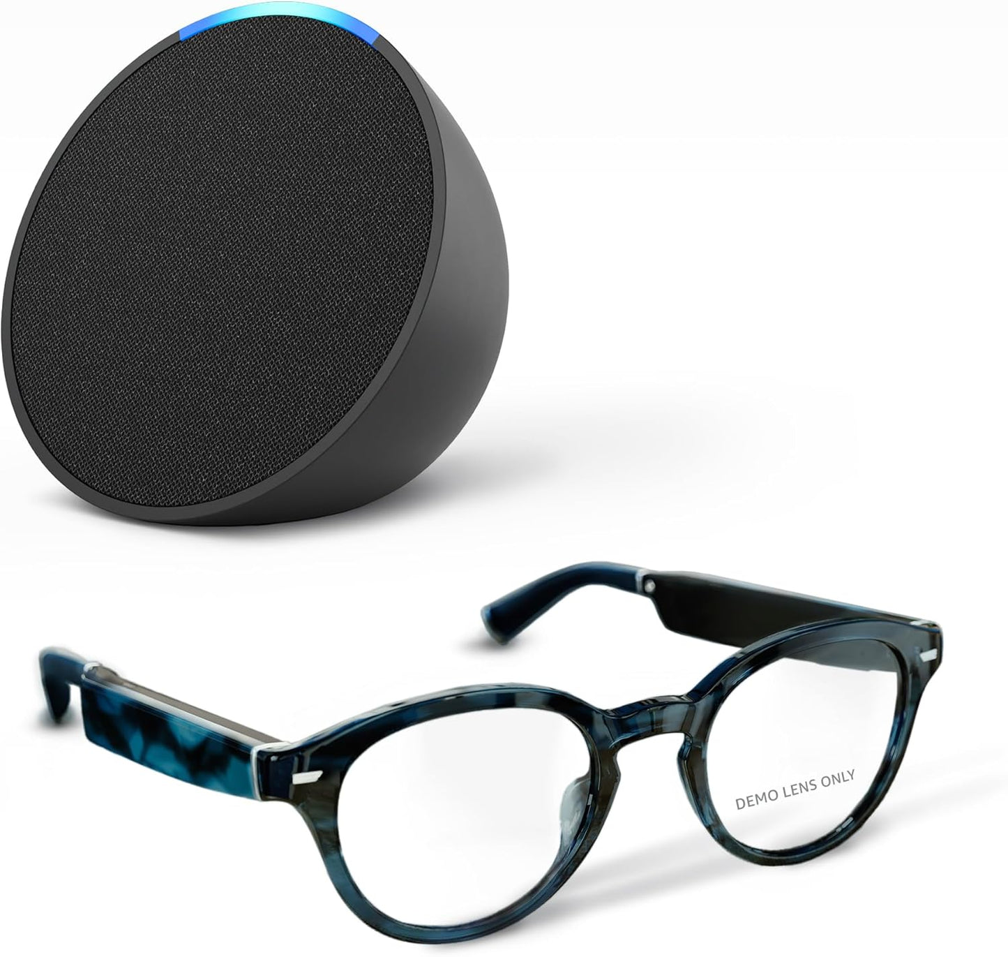 Amazon Echo Frames (3rd Gen) Echo Pop | Smart glasses with Alexa | Round frames in Blue Tortoise with prescription ready lenses