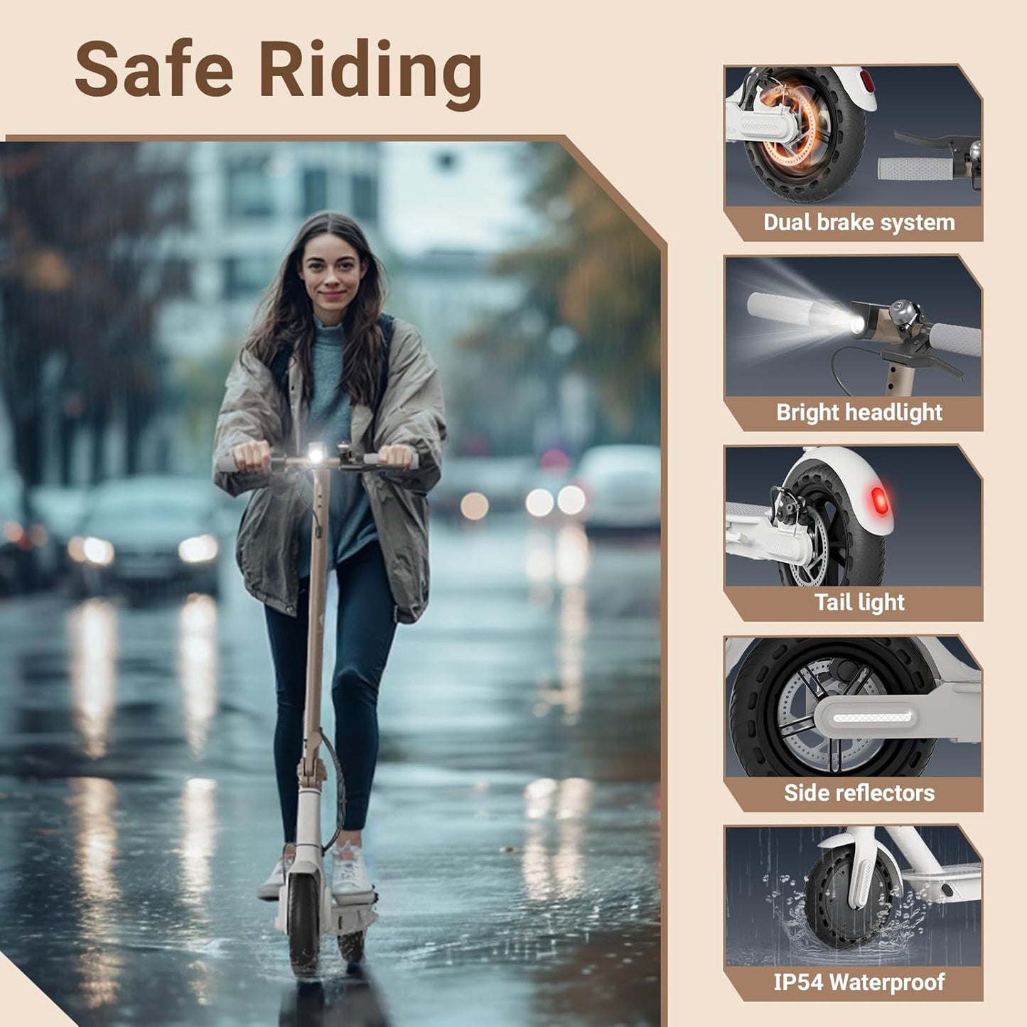 Commugo Electric Scooter for Adults 300 lbs, 8.5 Inch/10 Inch Tires, 500W Peak Motor 19 Mph Speed, 17/21 Miles Max Range Foldable Commute E-Scooter with Dual Braking System, App Control