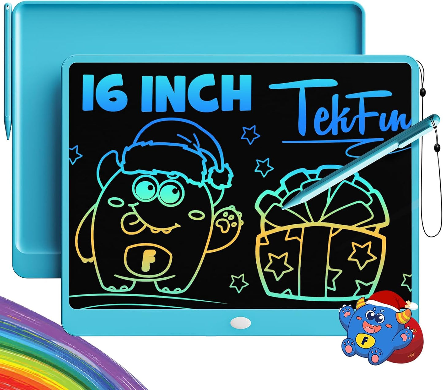 TEKFUN LCD Writing Tablet Doodle Board, 10inch Colorful Drawing Tablet Writing Pad, Kids Travel Essentials, Toddler Toys for 3 4 5 6 7 8 Year Old Girls Boys (Blue)