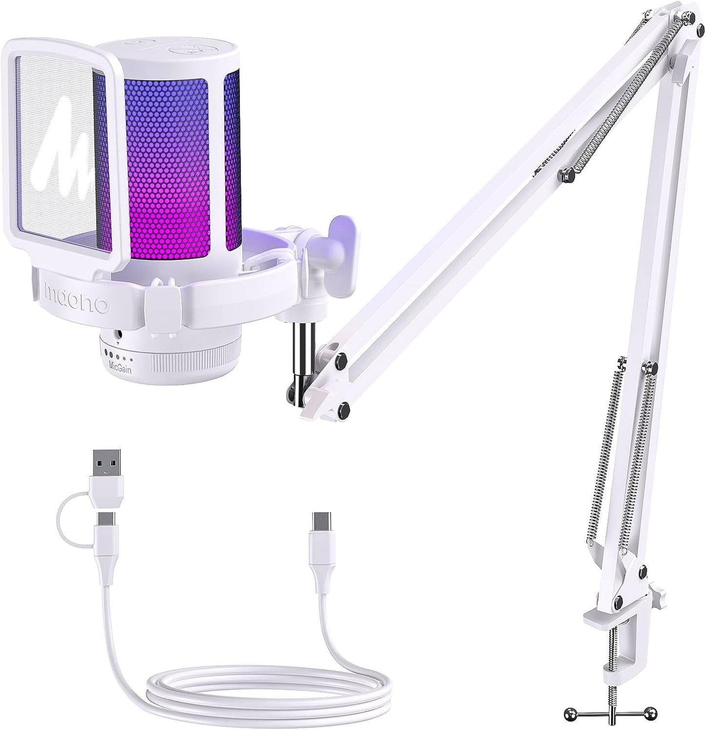 MAONO Gaming USB Microphone, Noise Cancellation Condenser mic with Mute, Gain, Monitoring, Boom Arm for Streaming, Podcast, Twitch, YouTube, Discord, PC, Computer, PS4, PS5, Mac, GamerWave DGM20S