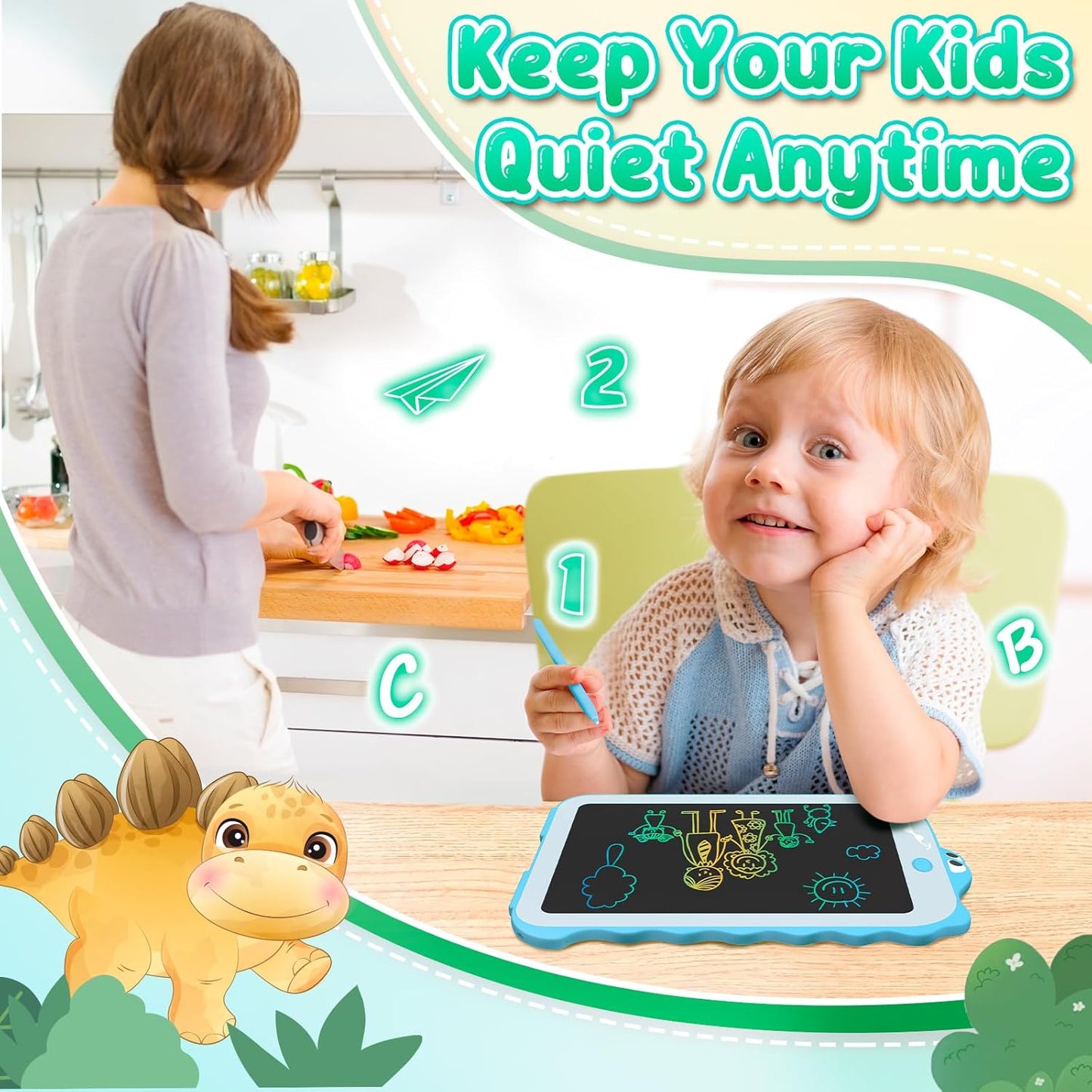 LCD Writing Tablet for Kids Toys 8.5" Toddler Toys Learning Drawing Board Dinosaur Toys for 3 4 5 6 7 Year Old Boys Girls Birthday Gifts Idea Light Doodle Pad Christmas Stocking Stuffers for Kids
