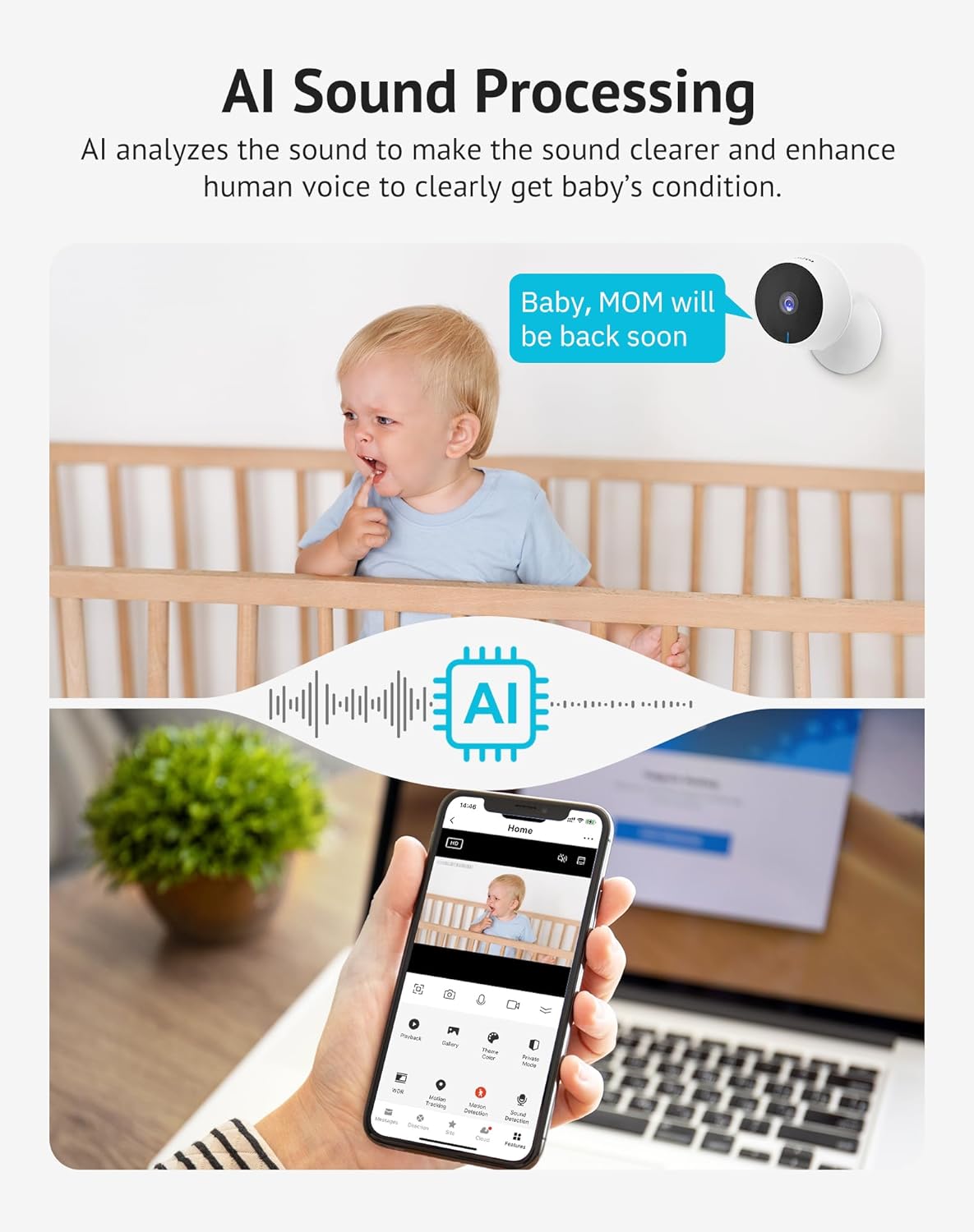 LaView Security Cameras 4pcs, Home Security Camera Indoor 1080P, Wi-Fi Cameras Wired for Pet, Motion Detection, Two-Way Audio, Night Vision, Phone App, Works with Alexa, iOS & Android & Web Access
