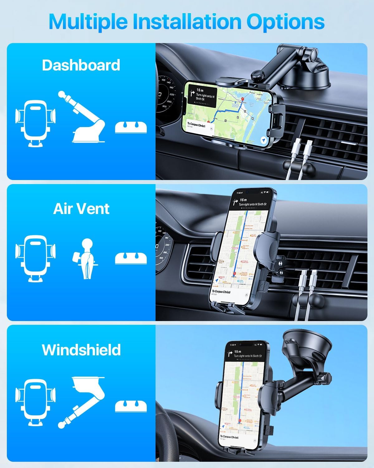 2025 Ultimate Car Phone Mount【80 LBS Strongest Suction & Military-Grade】【Patent & Safety Certs】 Cell Phone Holder Truck Stand for Dashboard Windshield Vent for iPhone 16 Pro Max 15 14 Samsung, Black