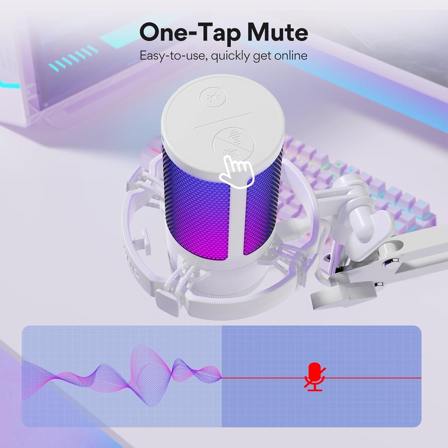 MAONO Gaming USB Microphone, Noise Cancellation Condenser mic with Mute, Gain, Monitoring, Boom Arm for Streaming, Podcast, Twitch, YouTube, Discord, PC, Computer, PS4, PS5, Mac, GamerWave DGM20S