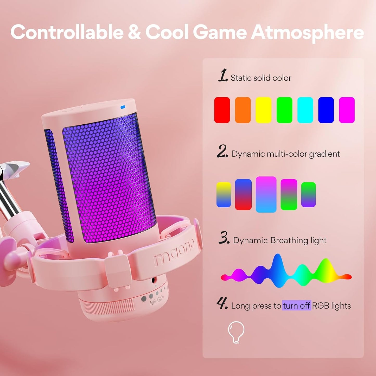 MAONO Gaming USB Microphone, Noise Cancellation Condenser mic with Mute, Gain, Monitoring, Boom Arm for Streaming, Podcast, Twitch, YouTube, Discord, PC, Computer, PS4, PS5, Mac, GamerWave DGM20S