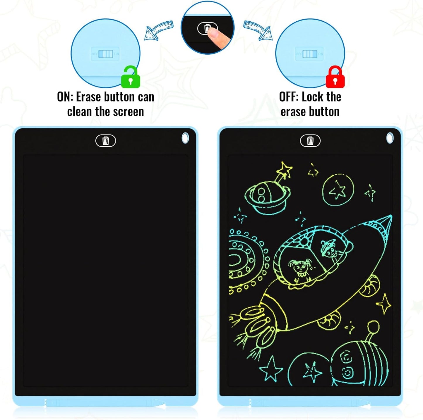 2 Pack 12 Inch LCD Writing Tablet, Electight Colorful Doodle Board, Eye Protection Drawing Board with Lock & Erase FUNC, Birthday Gifts and Toys for 3 4 5 6 7 8 Year Old Boys and Girls - Pink & Blue