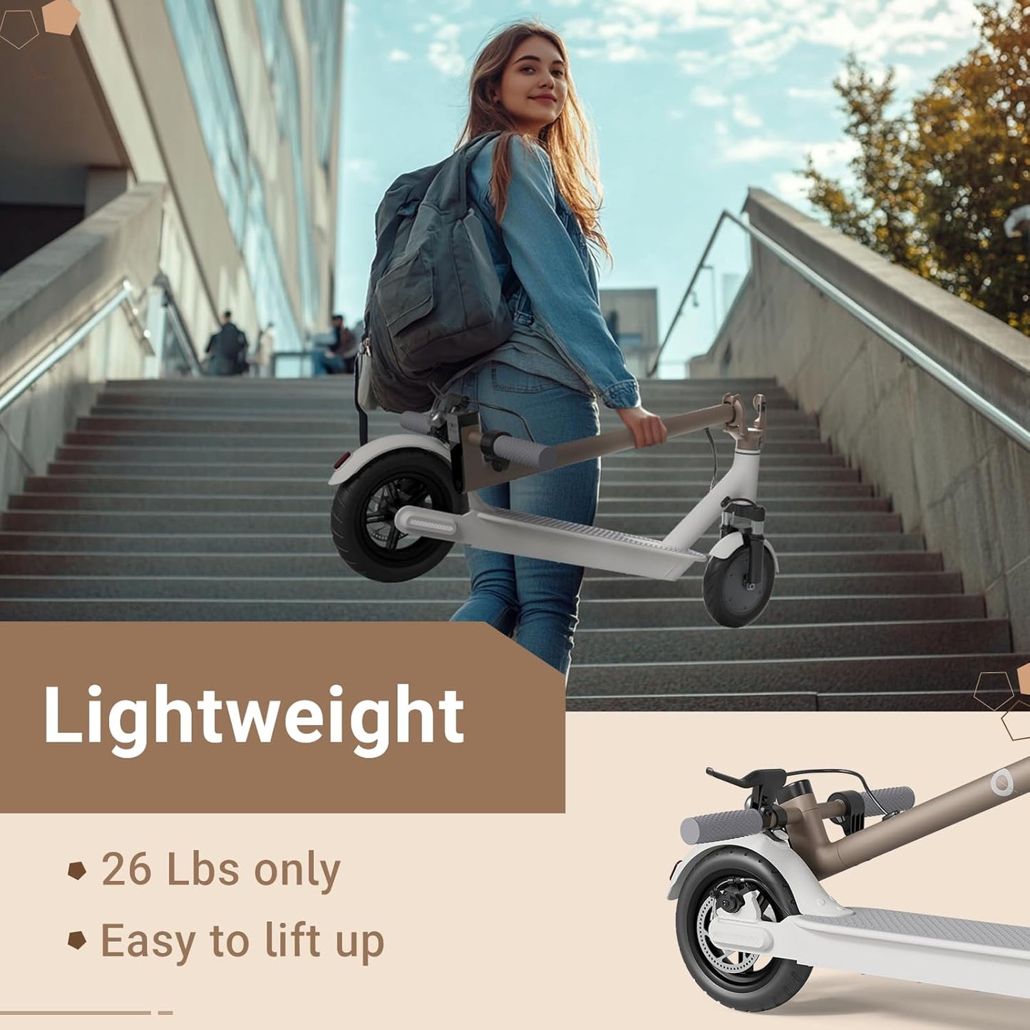 Commugo Electric Scooter for Adults 300 lbs, 8.5 Inch/10 Inch Tires, 500W Peak Motor 19 Mph Speed, 17/21 Miles Max Range Foldable Commute E-Scooter with Dual Braking System, App Control