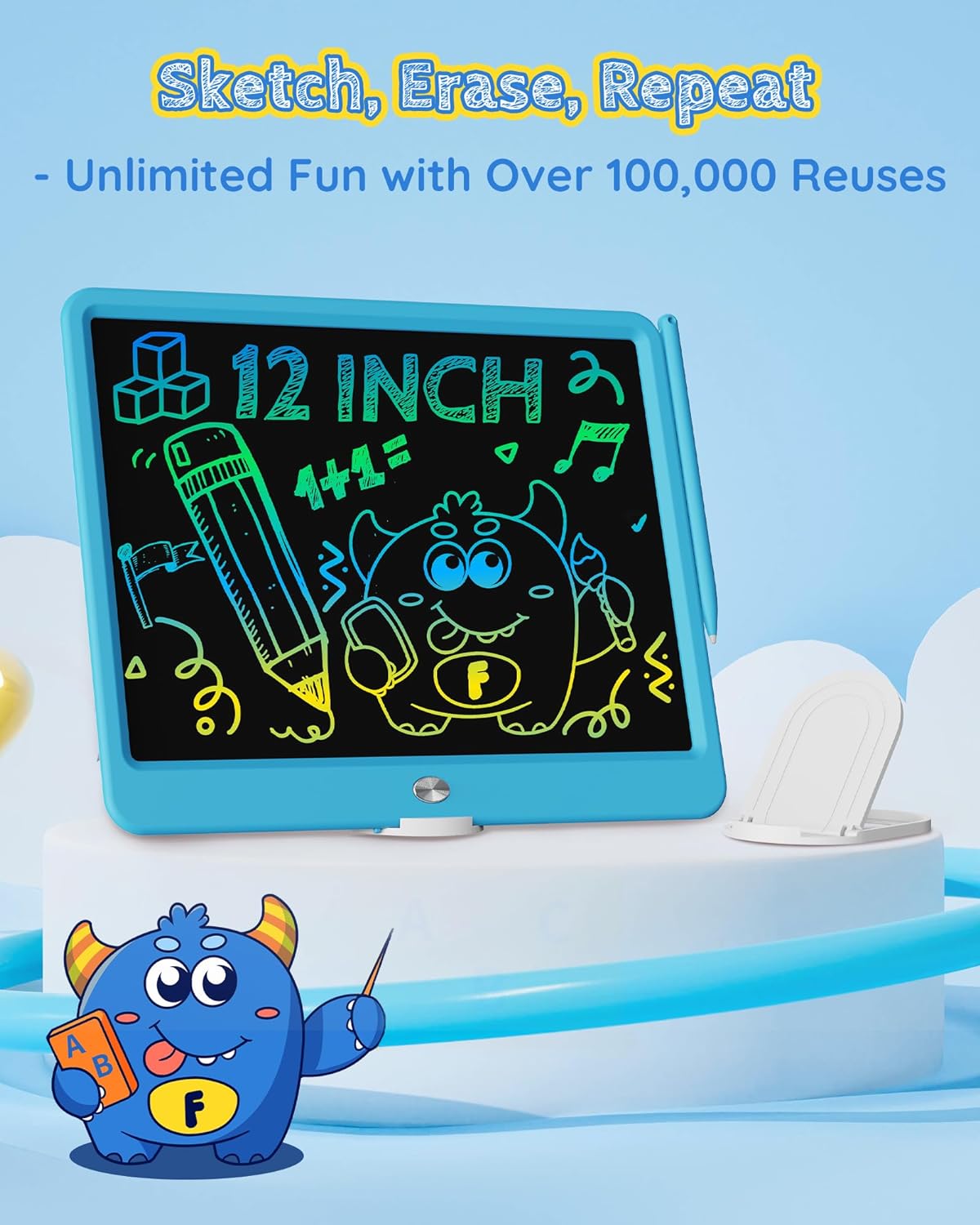 TEKFUN LCD Writing Tablet Doodle Board, 10inch Colorful Drawing Tablet Writing Pad, Kids Travel Essentials, Toddler Toys for 3 4 5 6 7 8 Year Old Girls Boys (Blue)