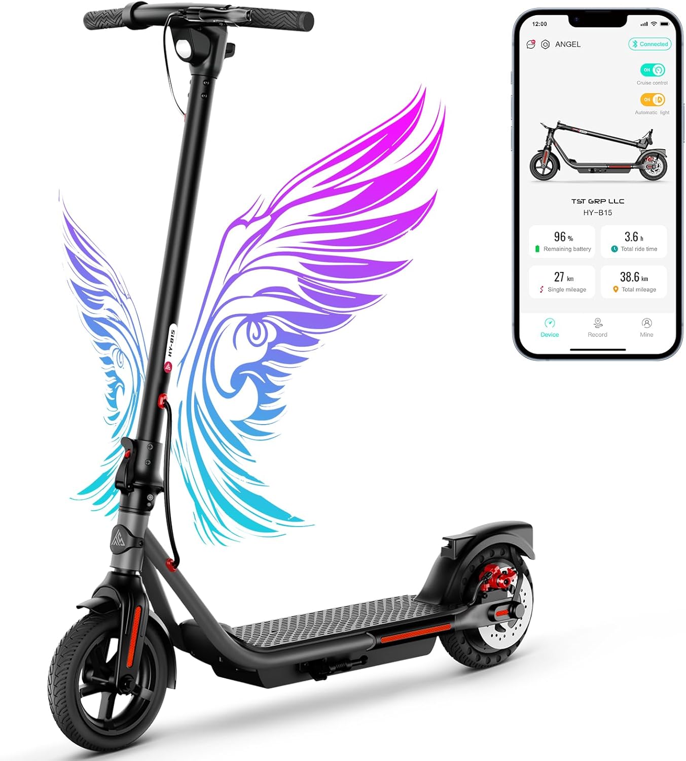 TST Electric Scooter for Adults, Up to 19 MPH and 20/30 Miles Long-Range, 500W Peak Motor Foldable E Scooter, 10" Solid Rear Tire and Pneumatic Front Tire, Dual Braking System and App Control