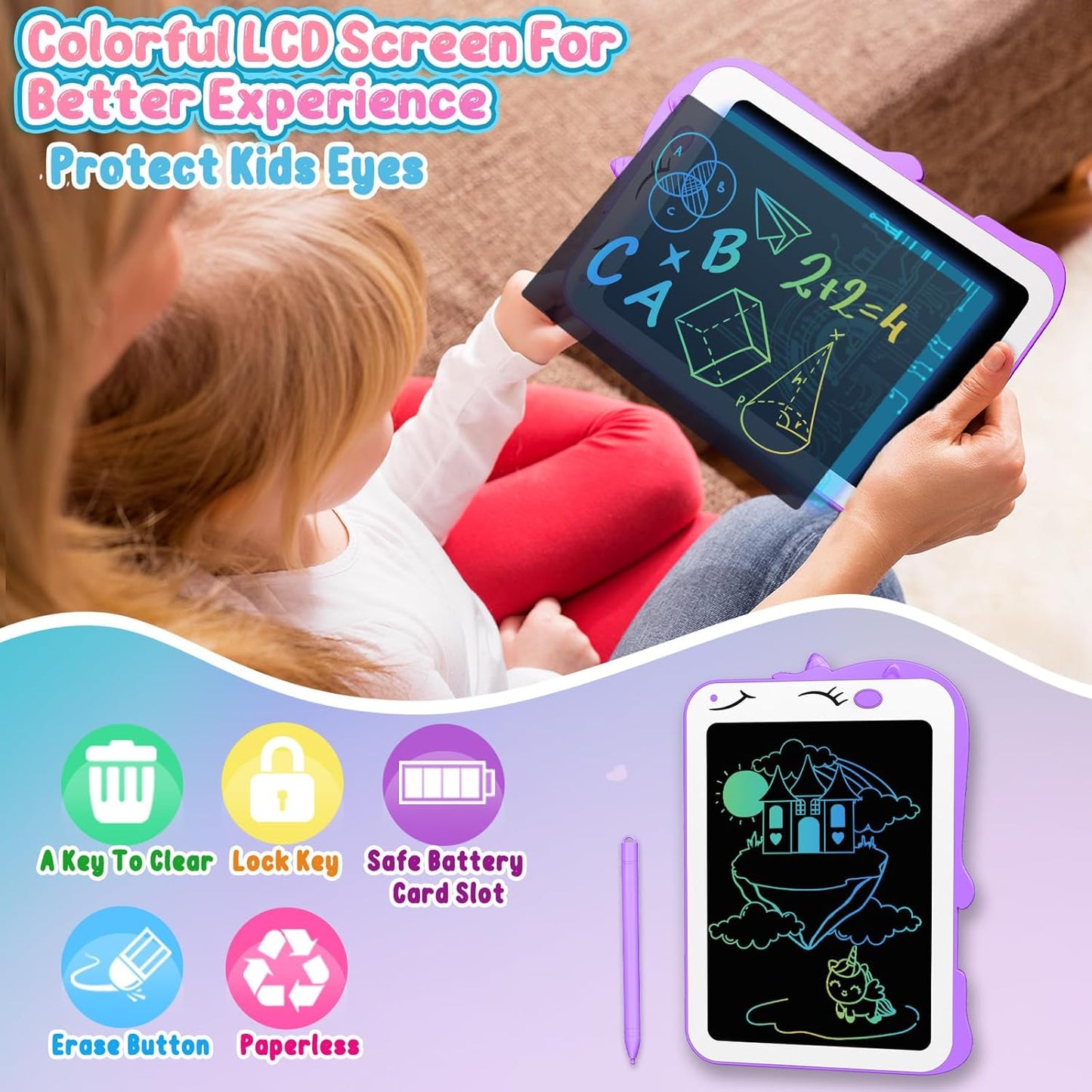 Unicorn Toy Gifts for Girls Boys - CHEERFUN LCD Writing Tablet for Kids | Toddler Travel Road Trip Essential Toy Gift for 3 4 5 6 7 8 Year Old | Doodle Draw Board | Easter Gifts Learning Birthday