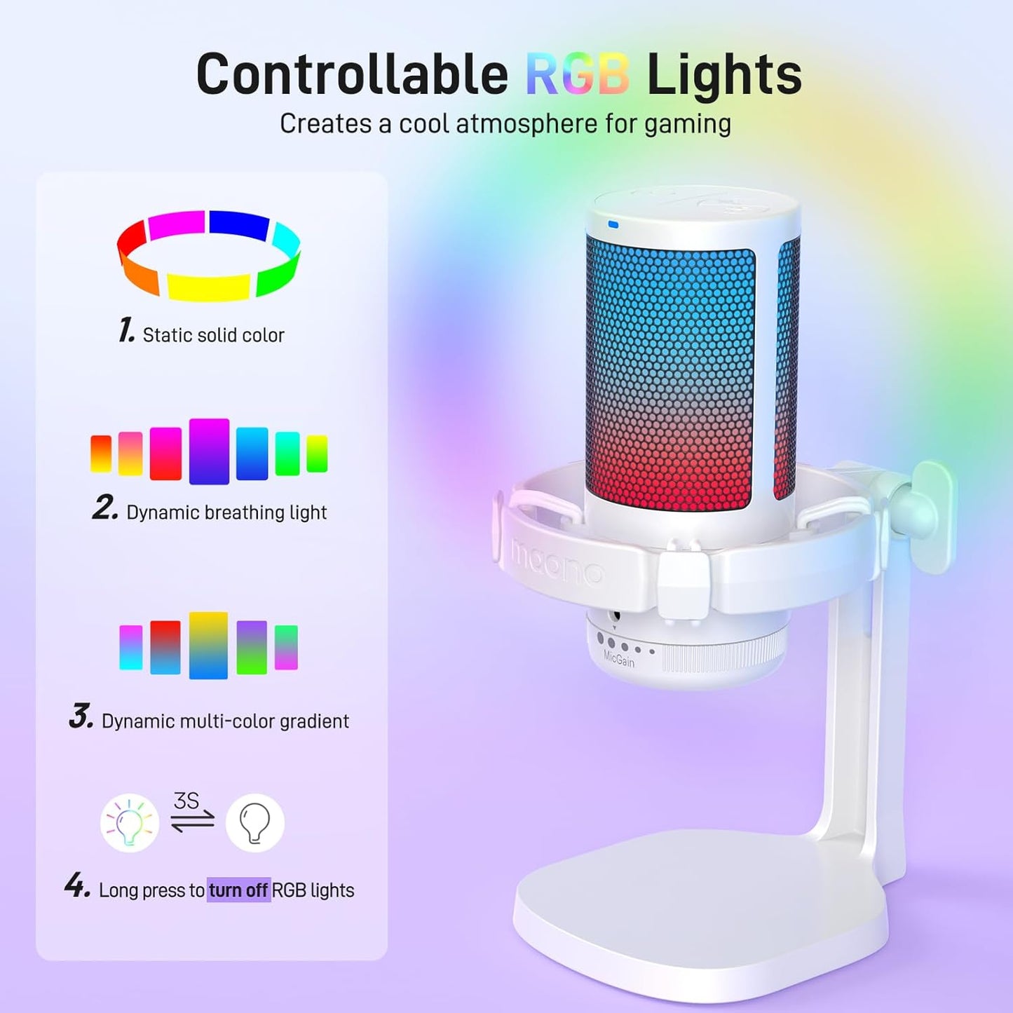 MAONO USB Gaming Microphone for PC, Noise Cancellation Condenser Mic with RGB Lights, Mute, Gain for Streaming, Recording, Podcast, Chat, Twitch, YouTube, Discord, Computer, PS5, PS4, GamerWave